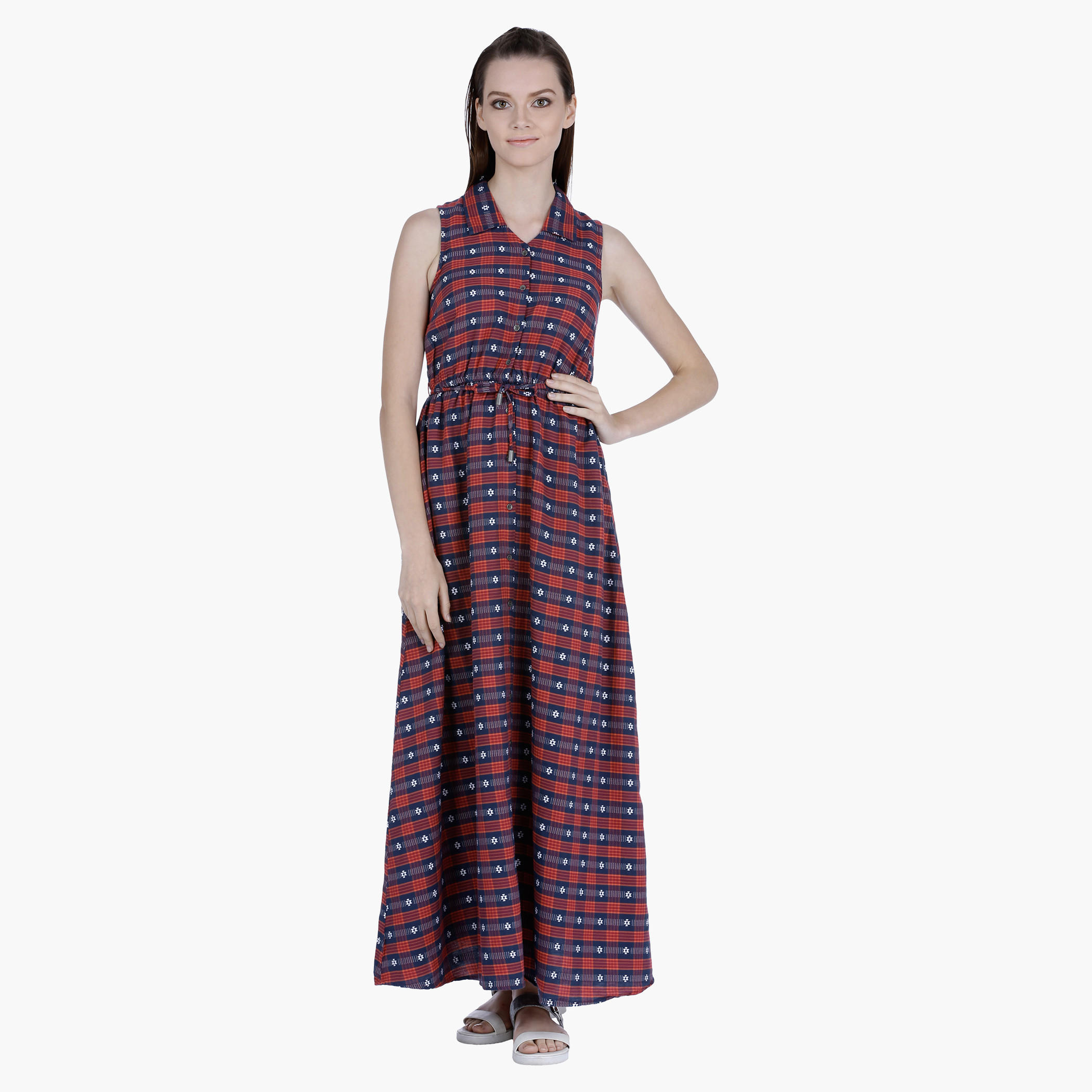 Lee Cooper Printed Cotton Maxi Dress with Front Slit-women-clothing-dresses-image-1