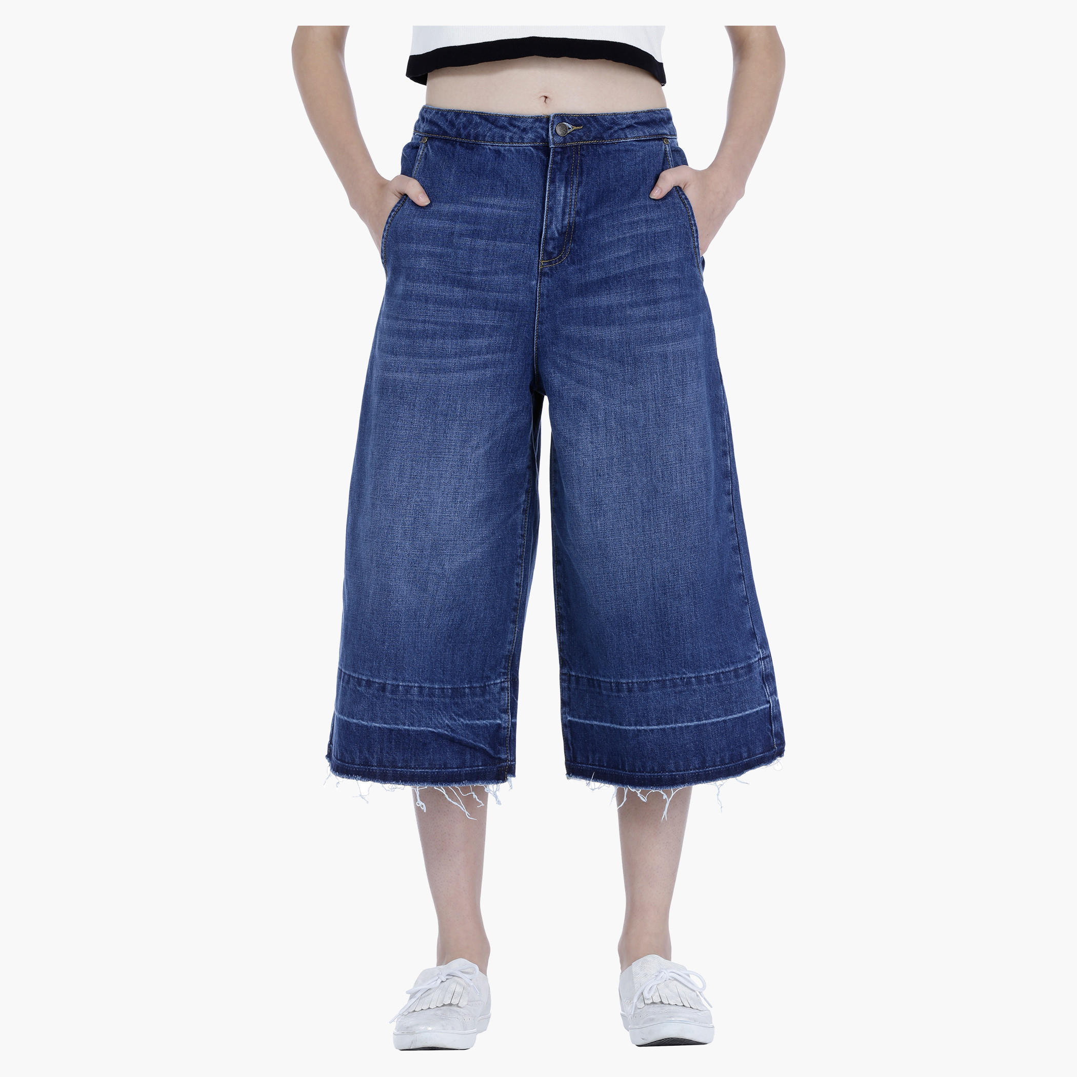 Lee Cooper Denim Culottes with Raw Hem-women-clothing-bottoms-trousers-image-1