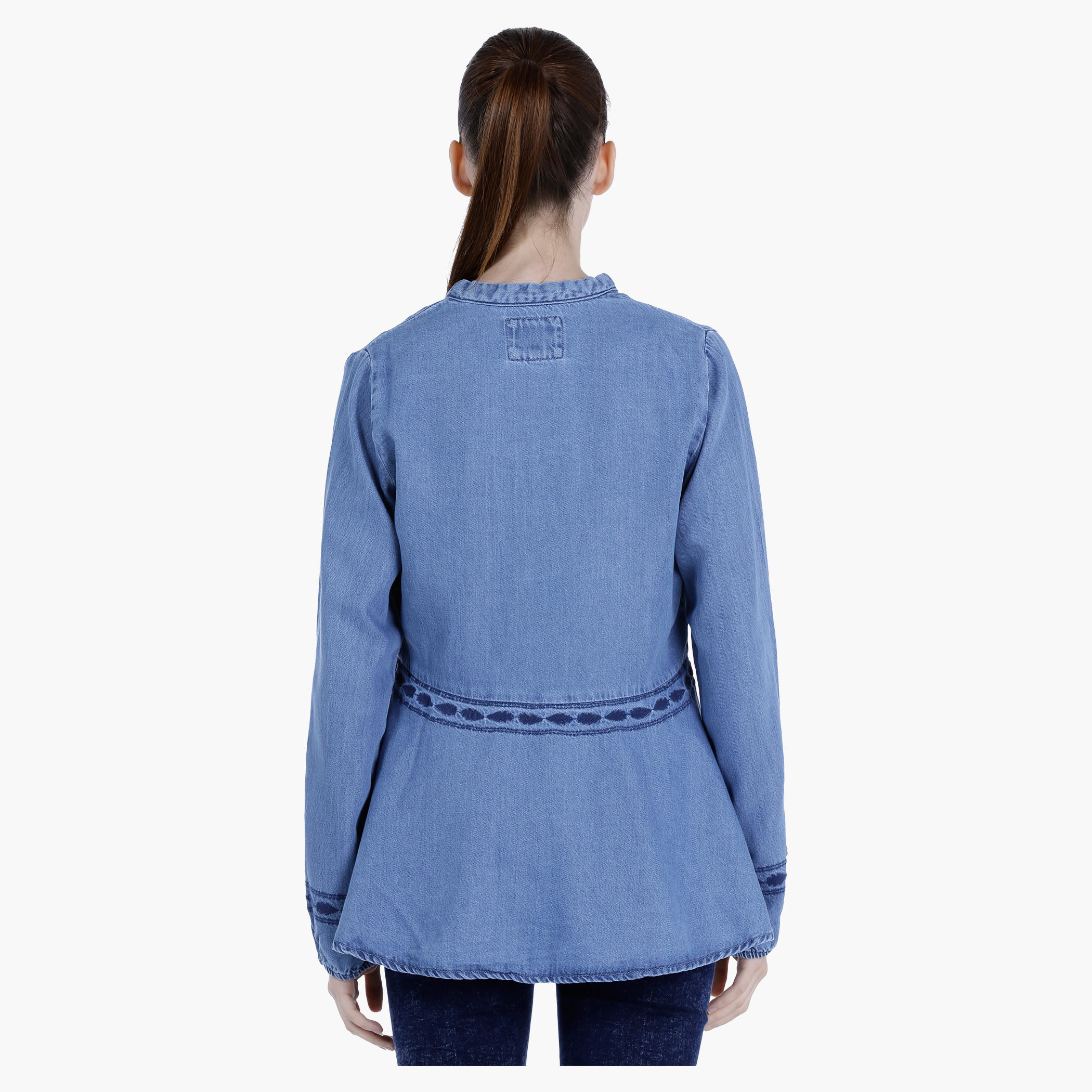 Lee Cooper Denim Peasant Top with Tie Ups-women-clothing-shirtsandblouses-blouses-image-2