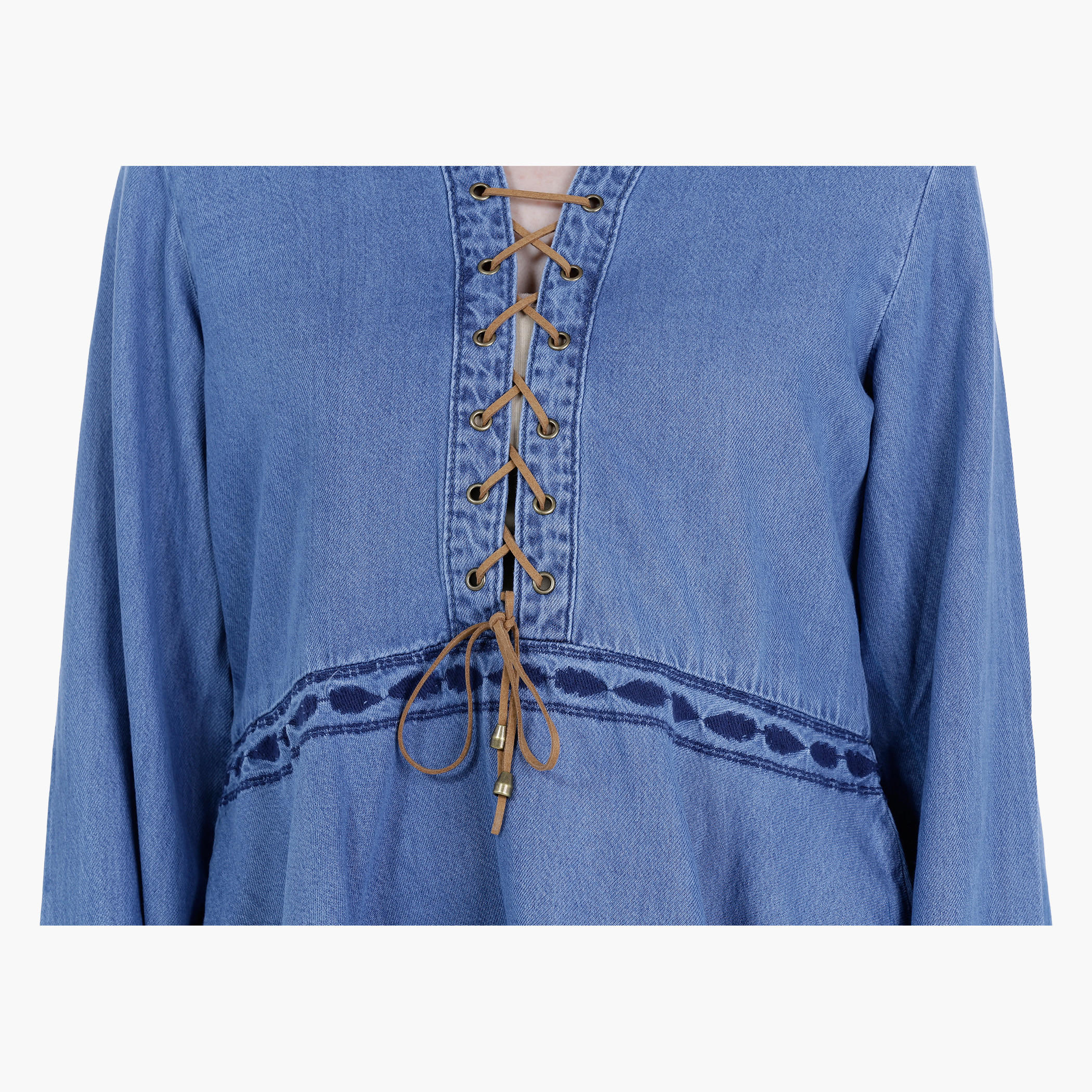 Lee Cooper Denim Peasant Top with Tie Ups-women-clothing-shirtsandblouses-blouses-image-4
