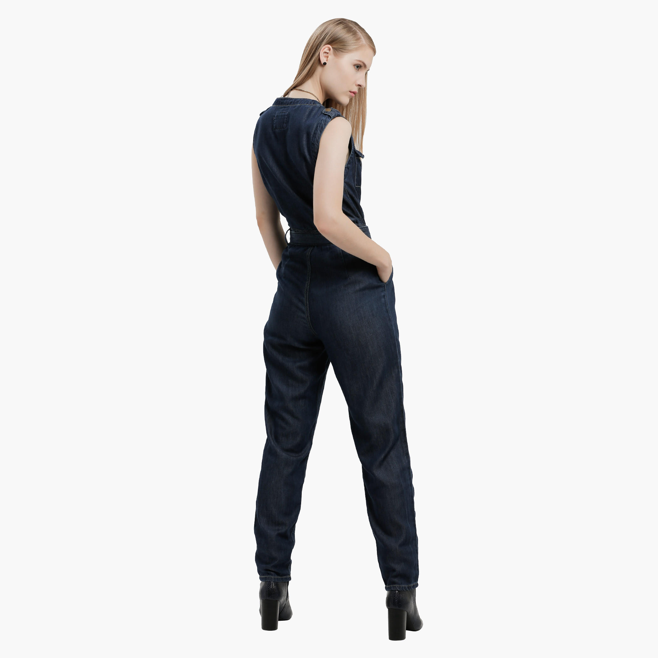 Lee Cooper Sleeveless Wrap Jumpsuit with Tie Ups at Waist-women-clothing-jumpsuits-image-2