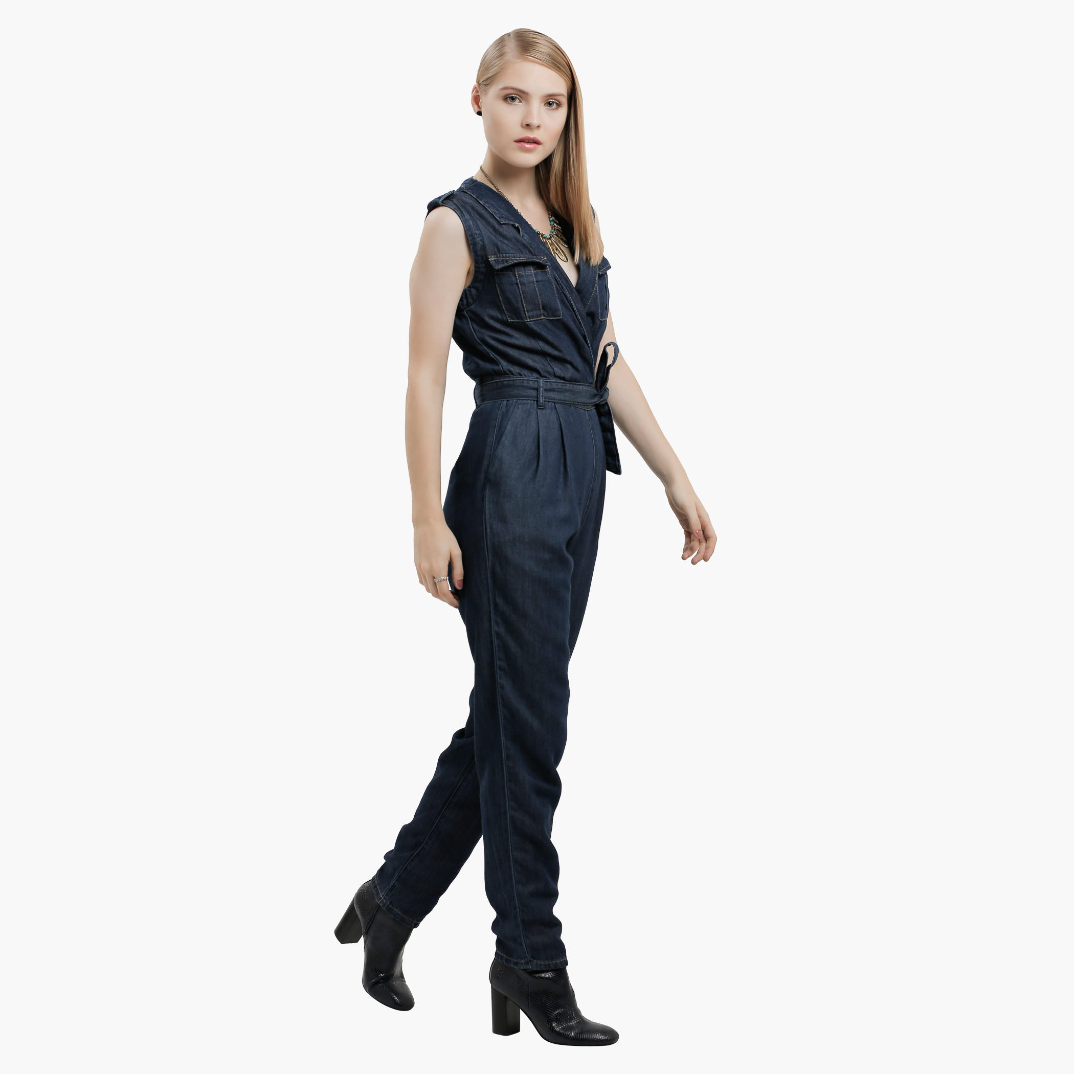 Lee Cooper Sleeveless Wrap Jumpsuit with Tie Ups at Waist-women-clothing-jumpsuits-image-3