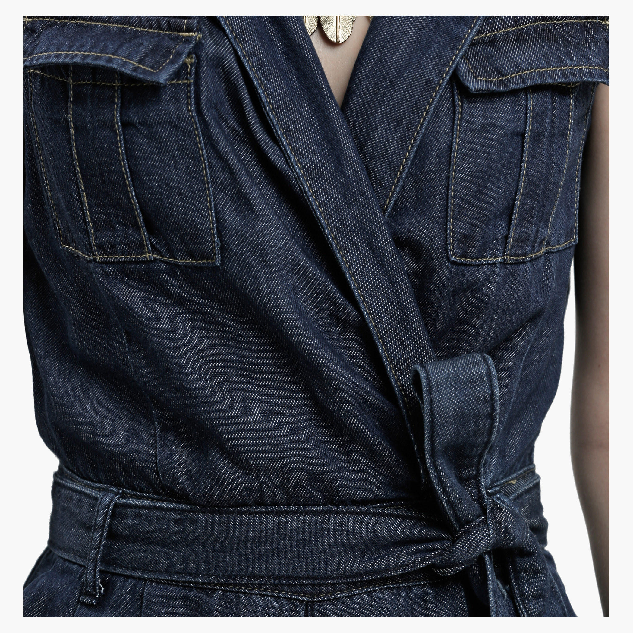 Lee Cooper Sleeveless Wrap Jumpsuit with Tie Ups at Waist-women-clothing-jumpsuits-image-4