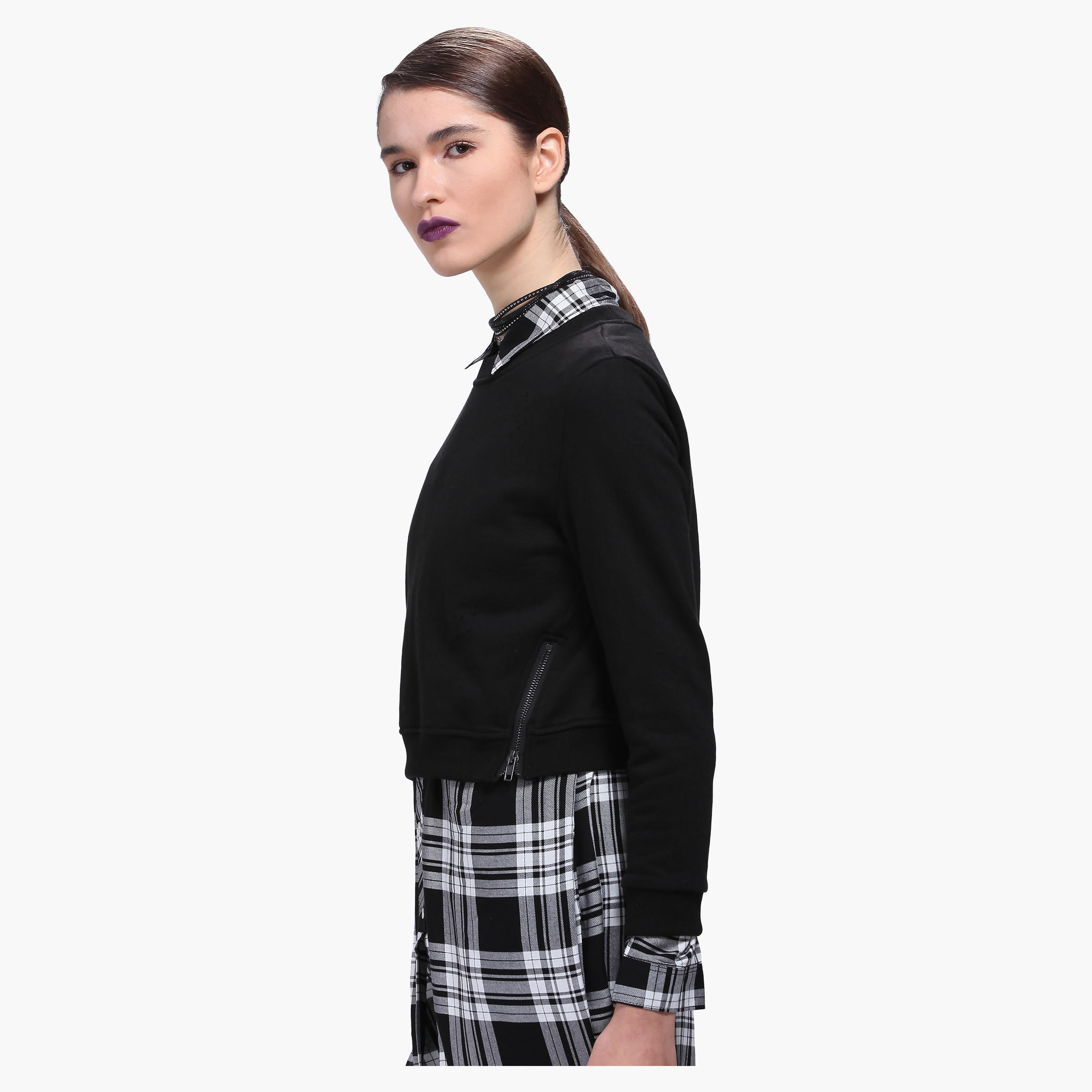 Lee Cooper Distressed Crop Sweatshirt with Round Neck and Zippered Detailing-women-winterwear-hoodiesandsweatshirts-sweatshirts-image-13
