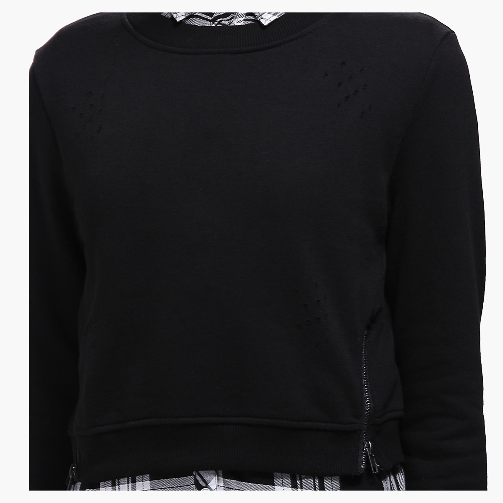 Lee Cooper Distressed Crop Sweatshirt with Round Neck and Zippered Detailing-women-winterwear-hoodiesandsweatshirts-sweatshirts-image-14