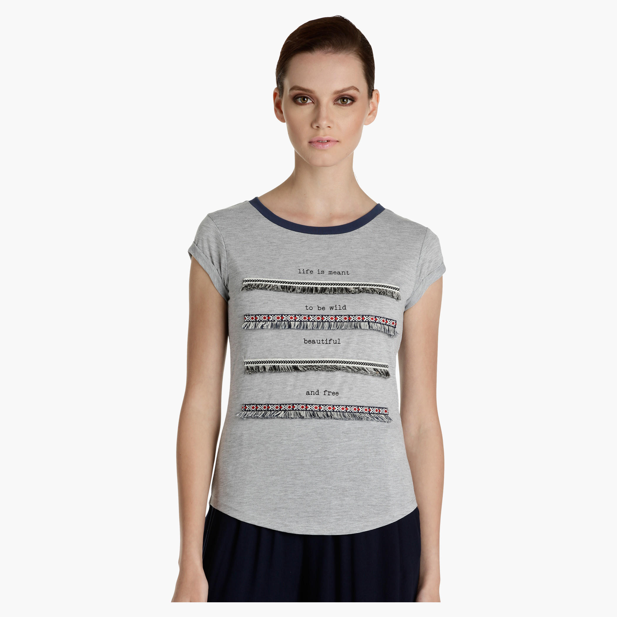 Lee Cooper Embellished Melange T-Shirt-women-clothing-tshirts-image-1