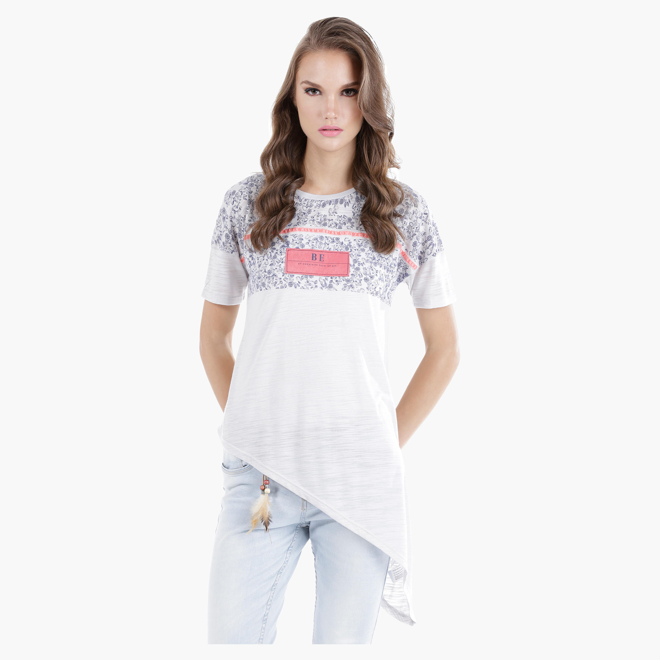 Lee Cooper Crew Neck Tee with Short Sleeves and Asymmetrical Hem-women-clothing-tshirts-image-1