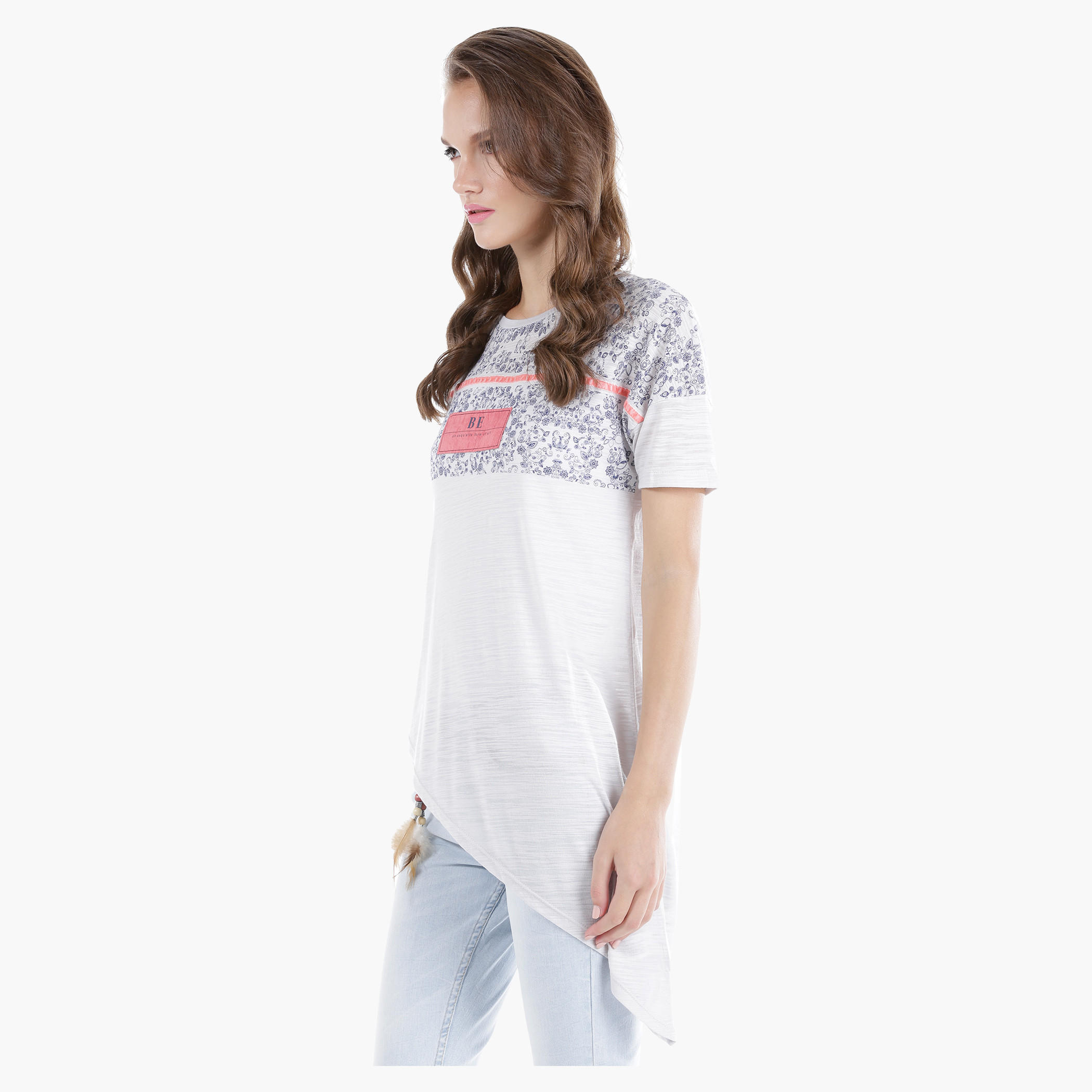 Lee Cooper Crew Neck Tee with Short Sleeves and Asymmetrical Hem-women-clothing-tshirts-image-3