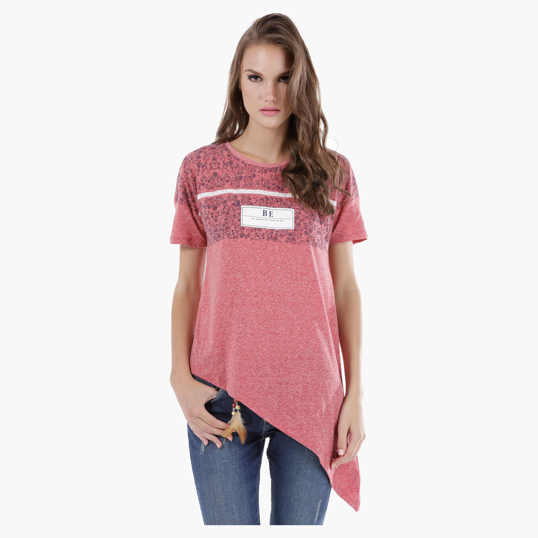 Lee Cooper Crew Neck Tee with Short Sleeves and Asymmetrical Hem-women-clothing-tshirts-image-6