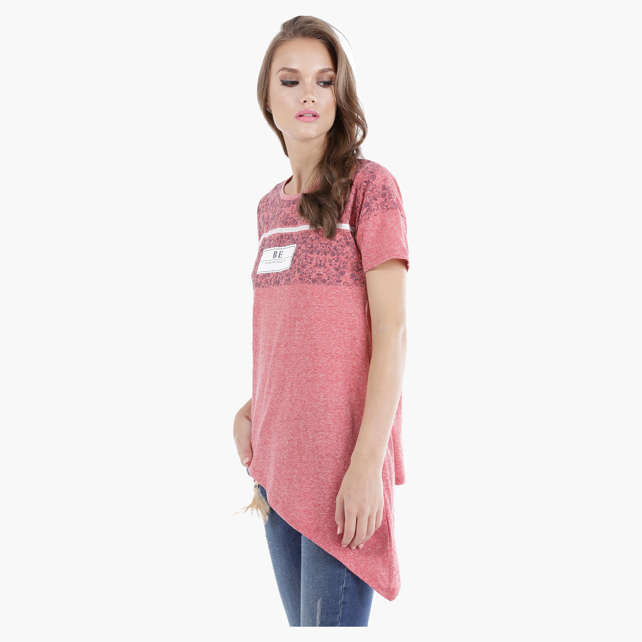 Lee Cooper Crew Neck Tee with Short Sleeves and Asymmetrical Hem-women-clothing-tshirts-image-8