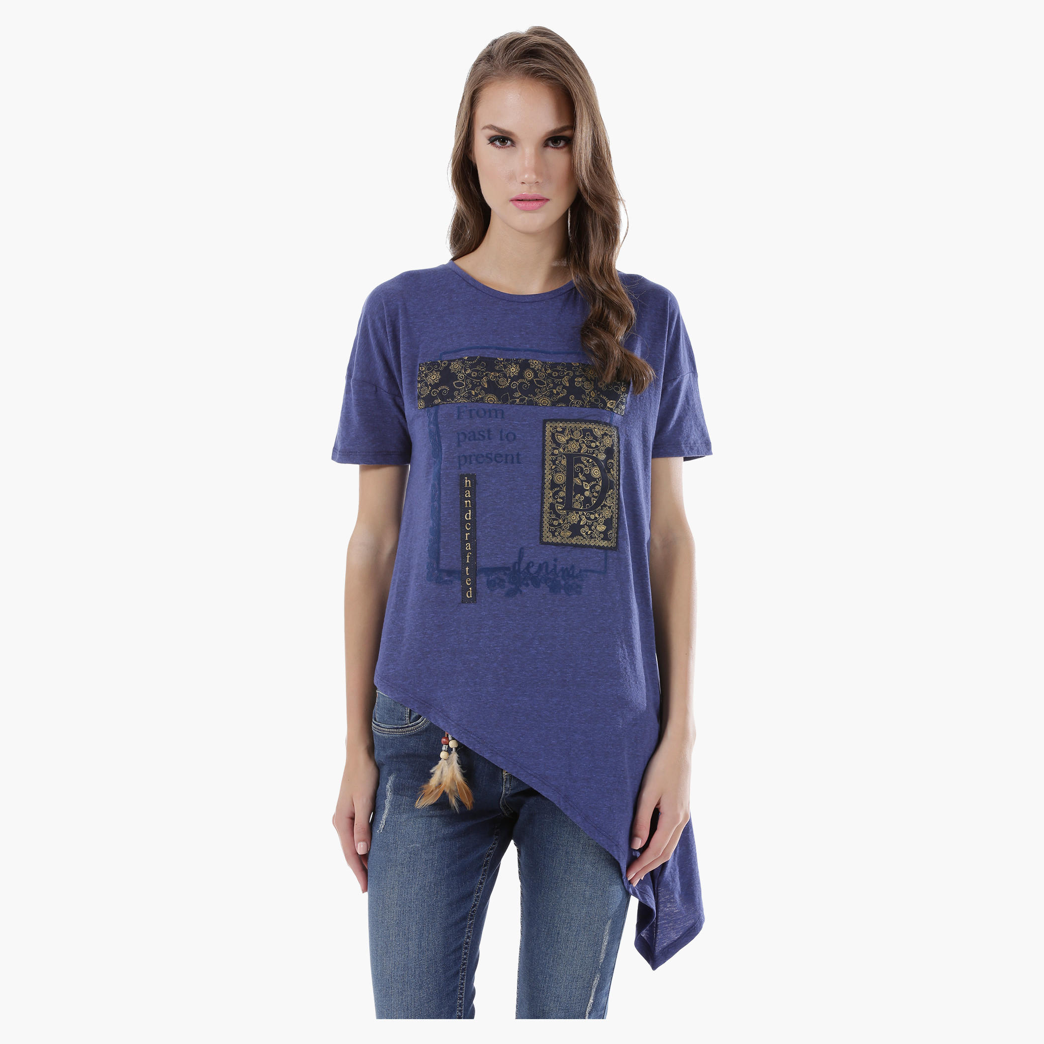 Lee Cooper Crew Neck Tee with Short Sleeves and Asymmetrical Hem-women-clothing-tshirts-image-11