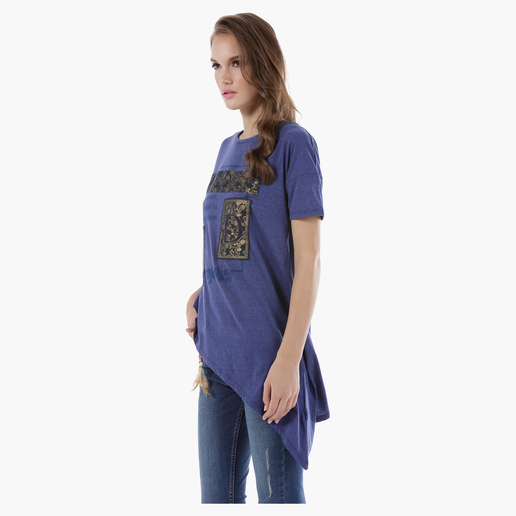 Lee Cooper Crew Neck Tee with Short Sleeves and Asymmetrical Hem-women-clothing-tshirts-image-13