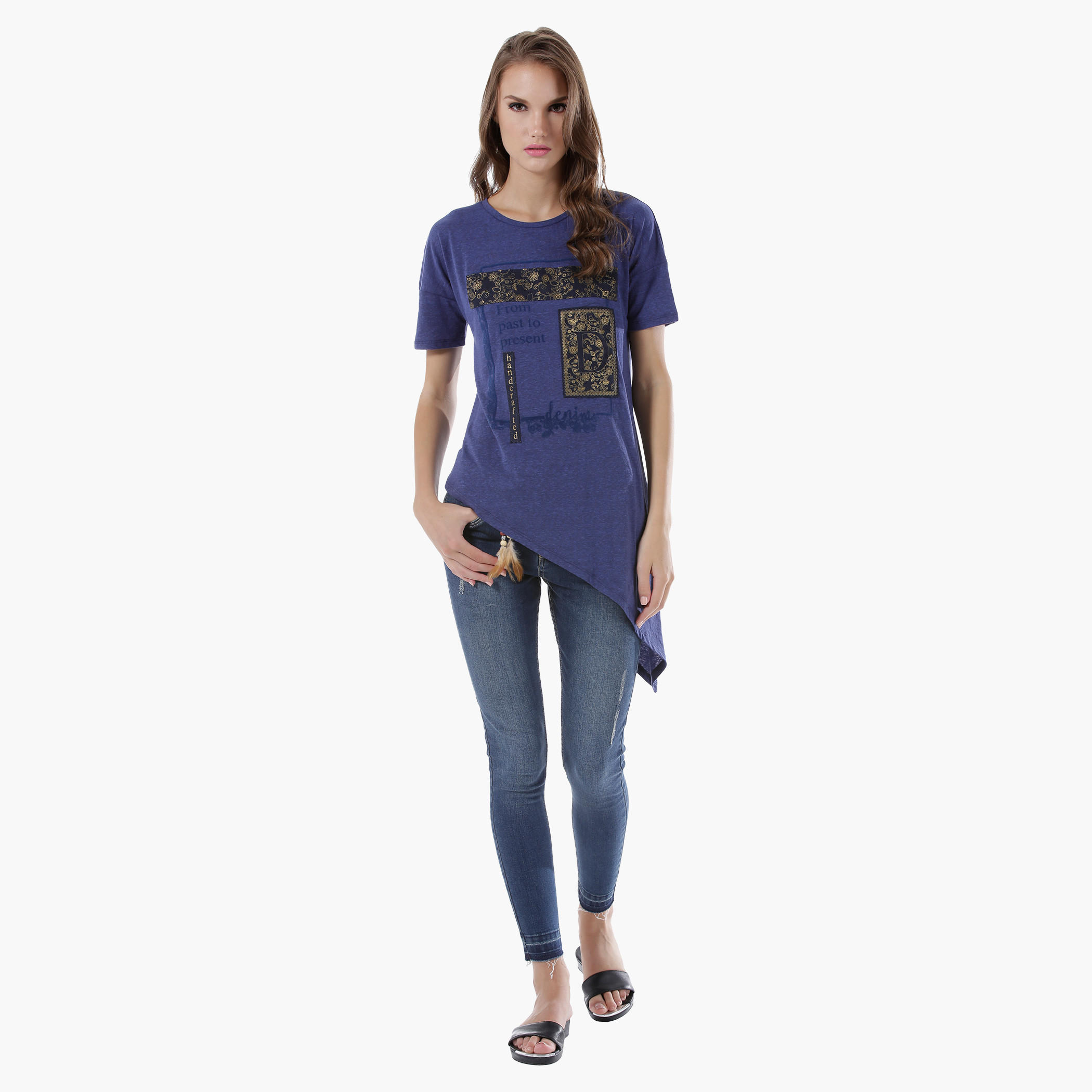 Lee Cooper Crew Neck Tee with Short Sleeves and Asymmetrical Hem-women-clothing-tshirts-image-15