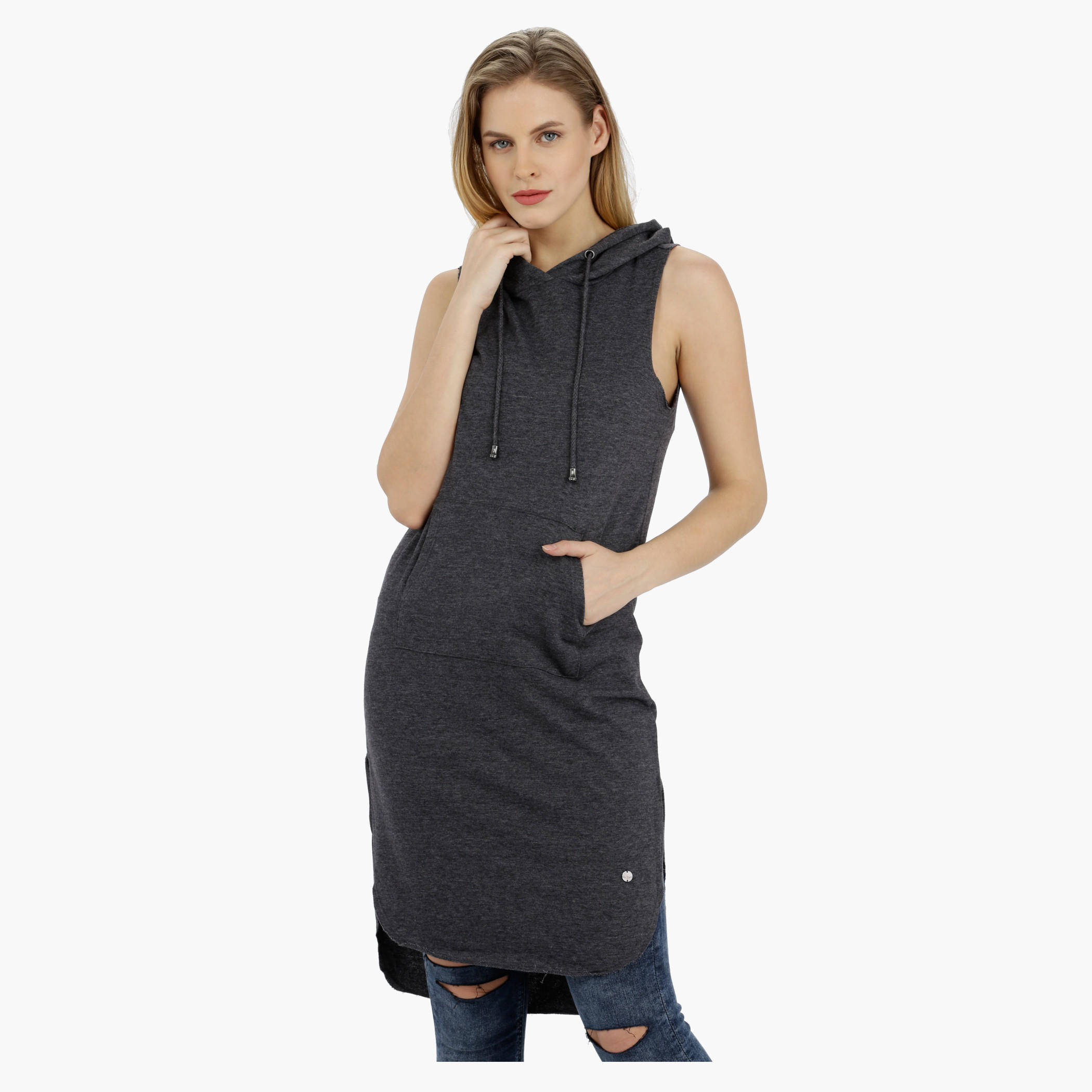 Lee Cooper Sleeveless Hooded Dress with High Low Hem-women-winterwear-hoodiesandsweatshirts-hoodies-image-1