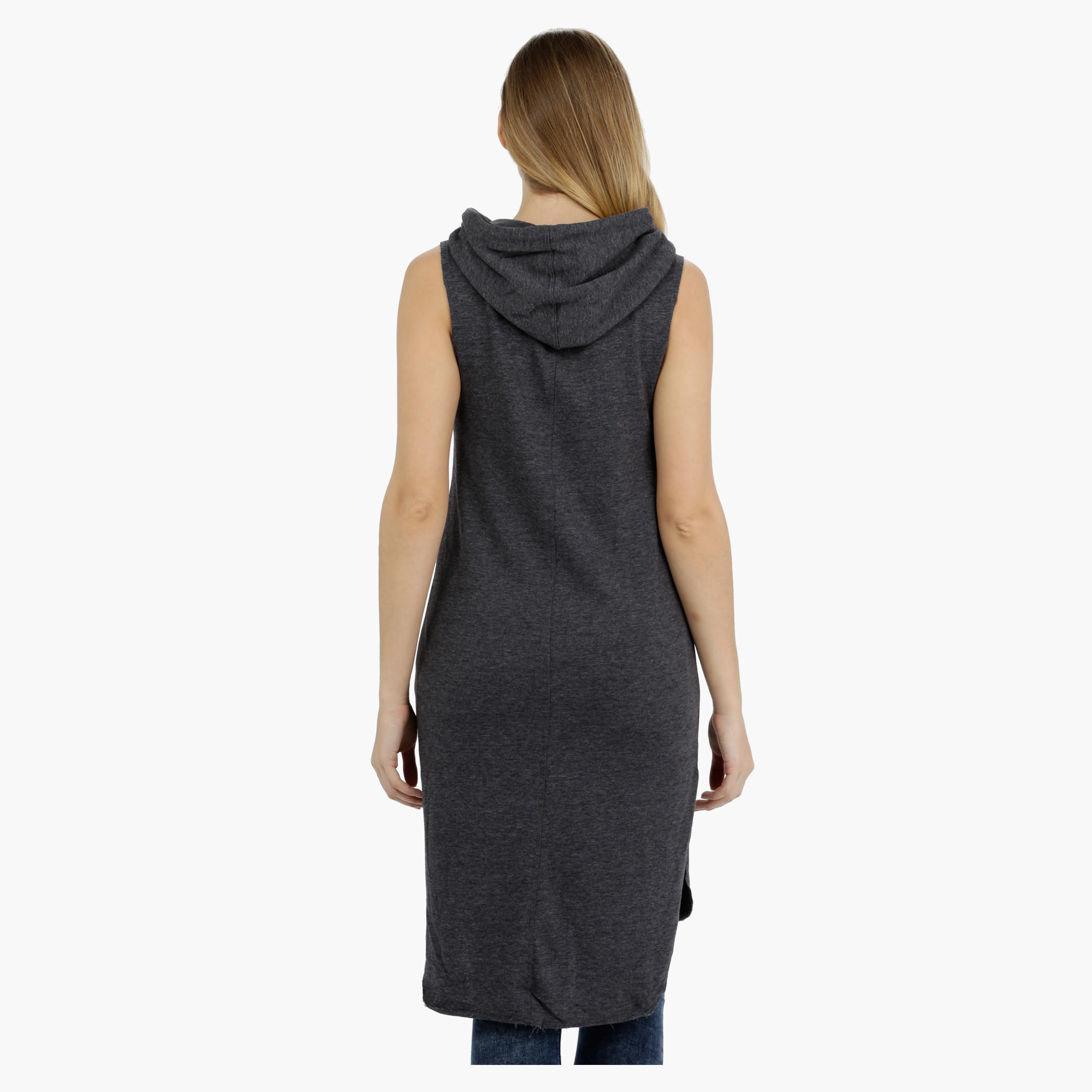 Lee Cooper Sleeveless Hooded Dress with High Low Hem-women-winterwear-hoodiesandsweatshirts-hoodies-image-2