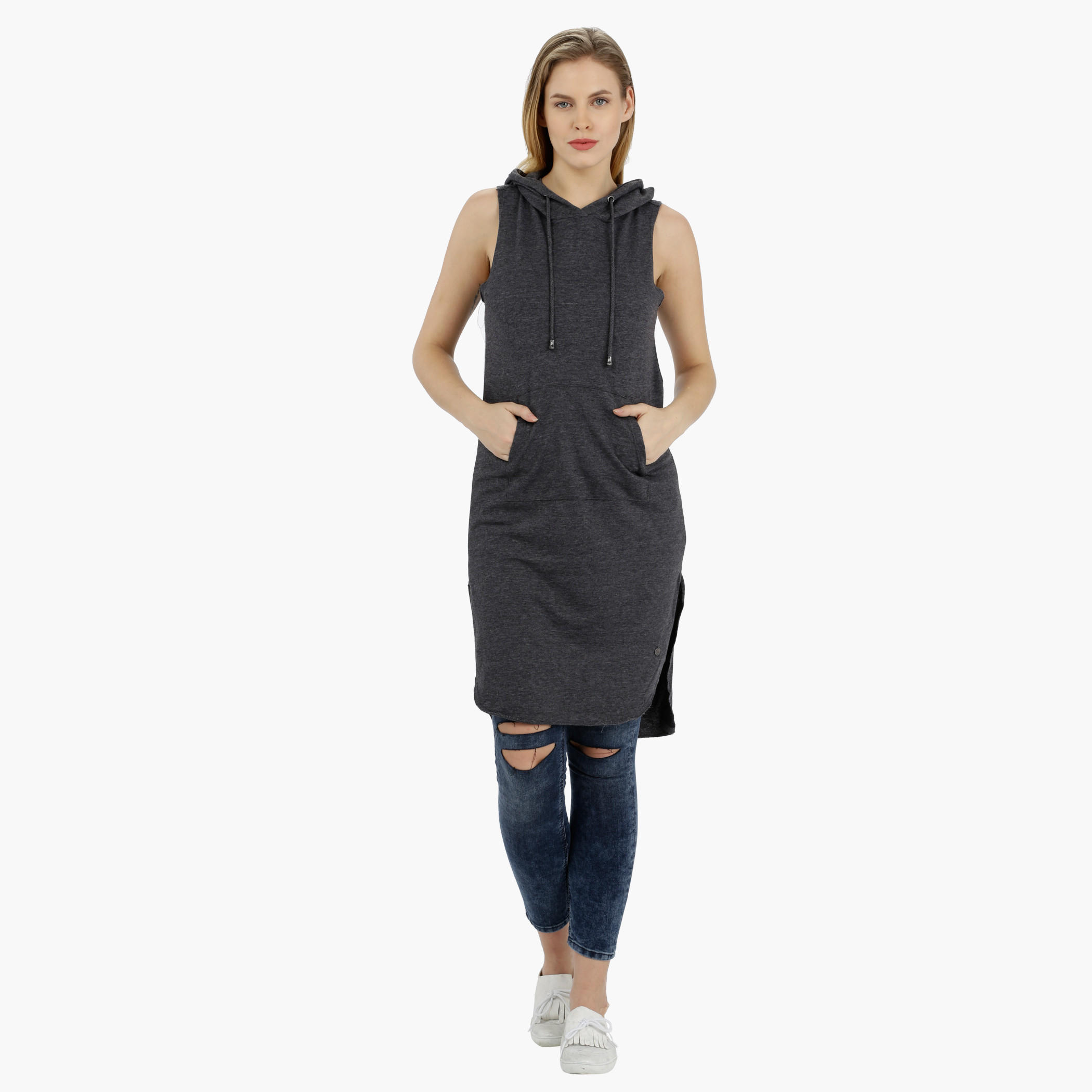 Lee Cooper Sleeveless Hooded Dress with High Low Hem-women-winterwear-hoodiesandsweatshirts-hoodies-image-5