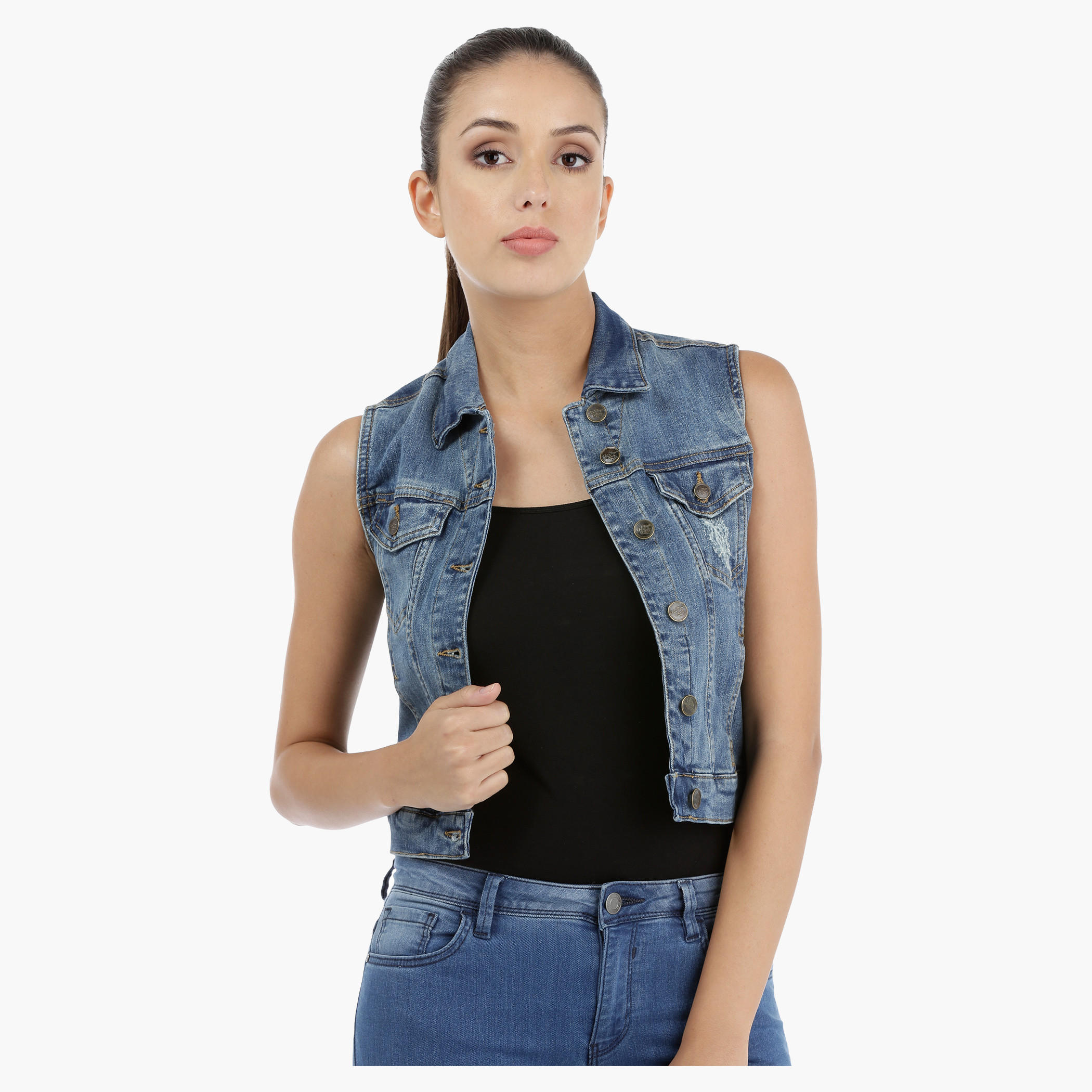 Lee Cooper Sleeveless Denim Trucker Jacket-women-winterwear-coatsandjackets-jackets-image-1