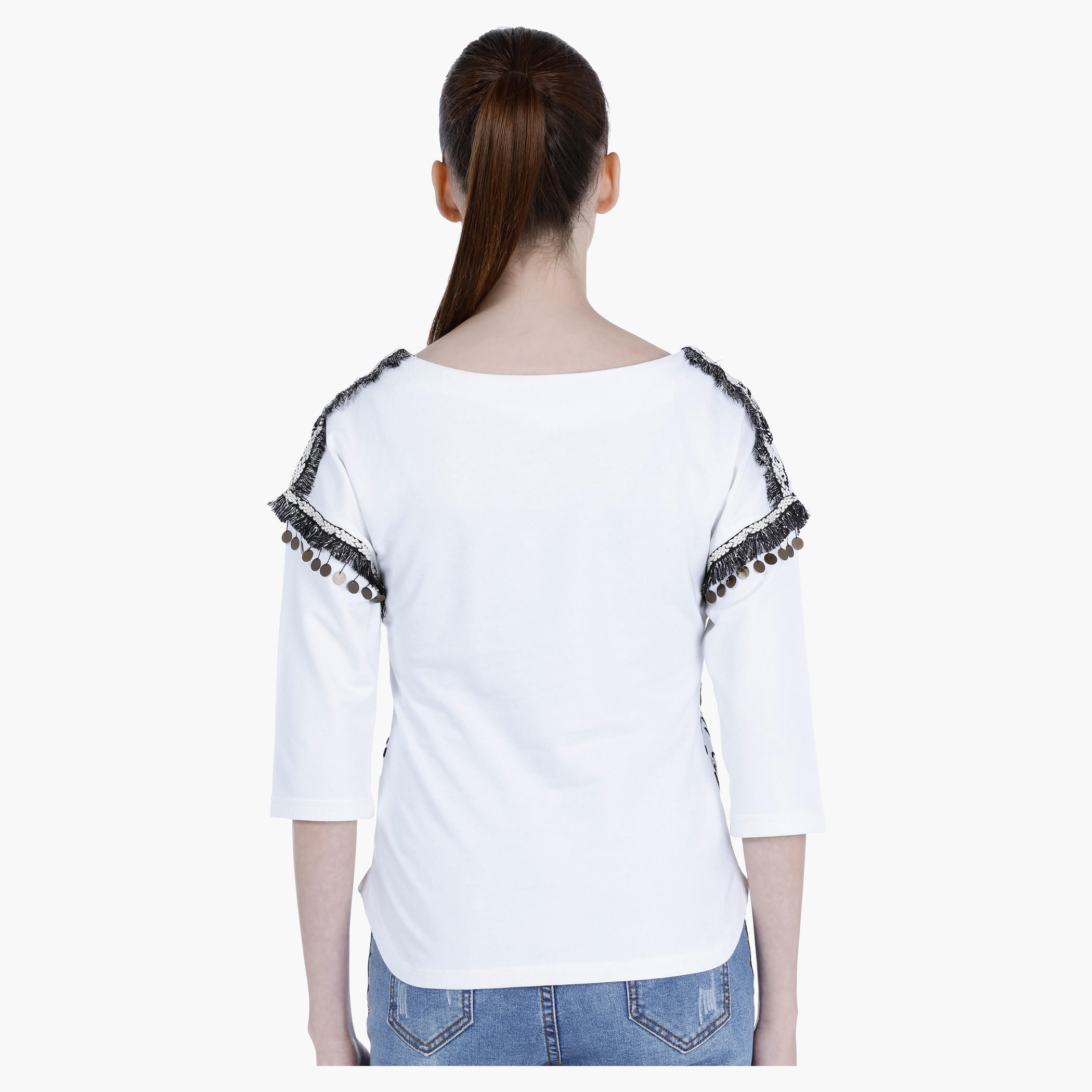 Lee Cooper Cotton Printed Shirt with Fringe Detail-women-clothing-tshirts-image-2
