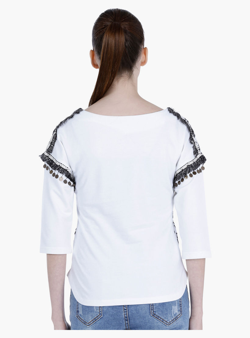 Lee Cooper Cotton Printed Shirt with Fringe Detail-women-clothing-tshirts-image-4