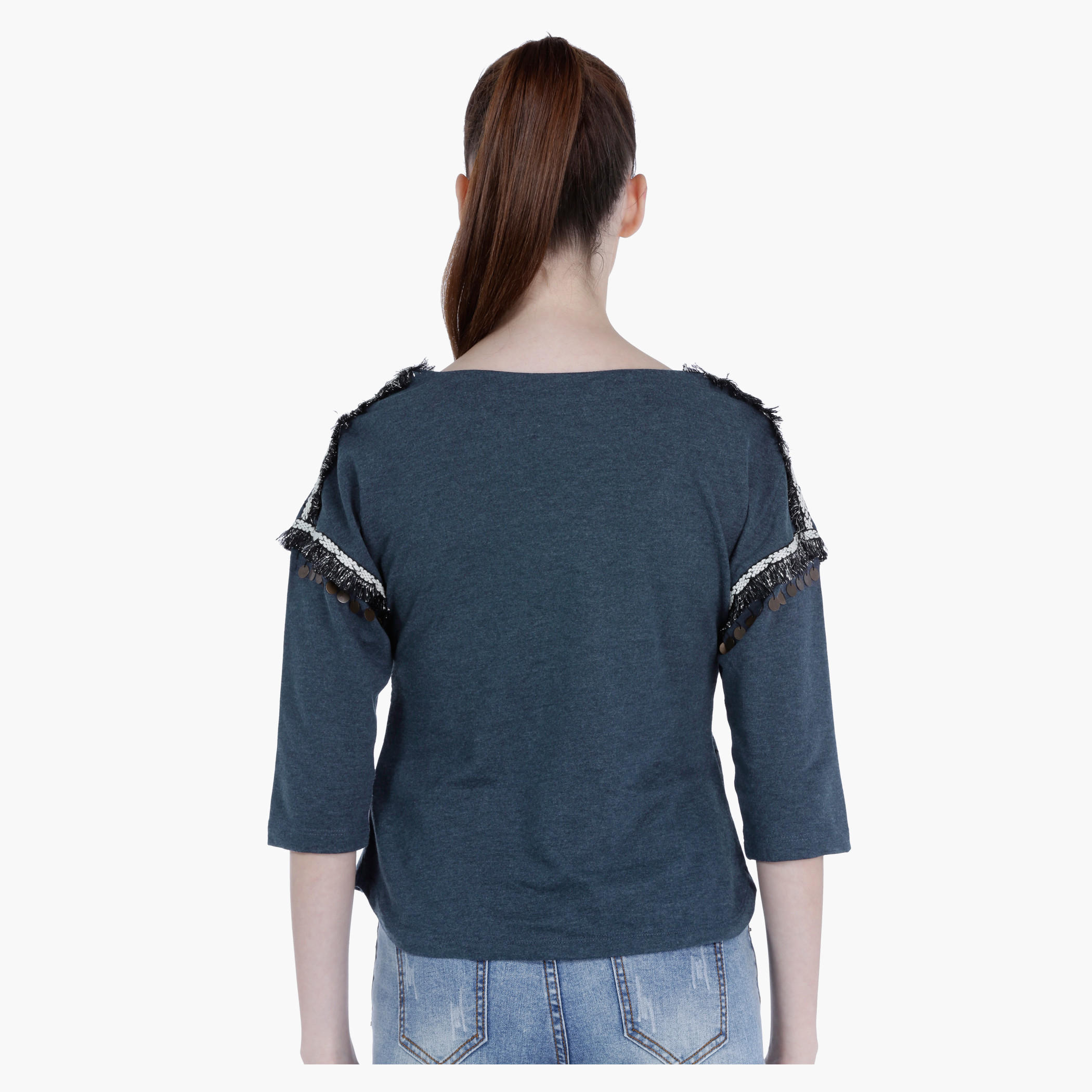 Lee Cooper Embellished Cotton Shirt with 3/4th Sleeves and Print-women-clothing-tshirts-image-2