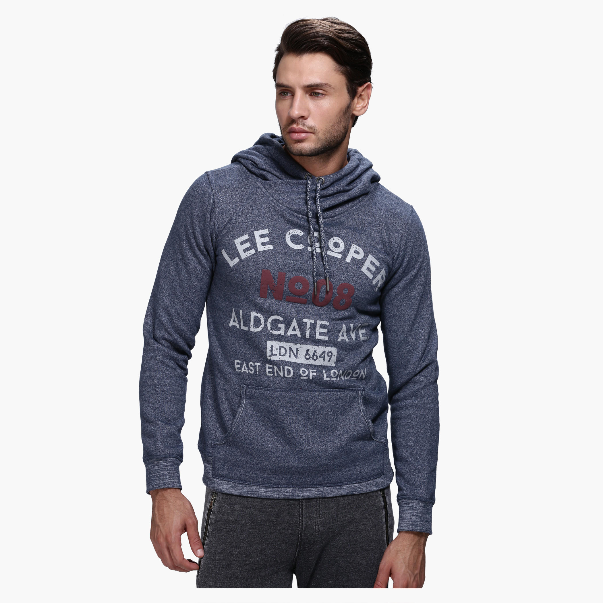 Lee Cooper Printed Sweatshirt with Hood and Long Sleeves-men-winterwear-hoodiesandsweatshirts-image-1