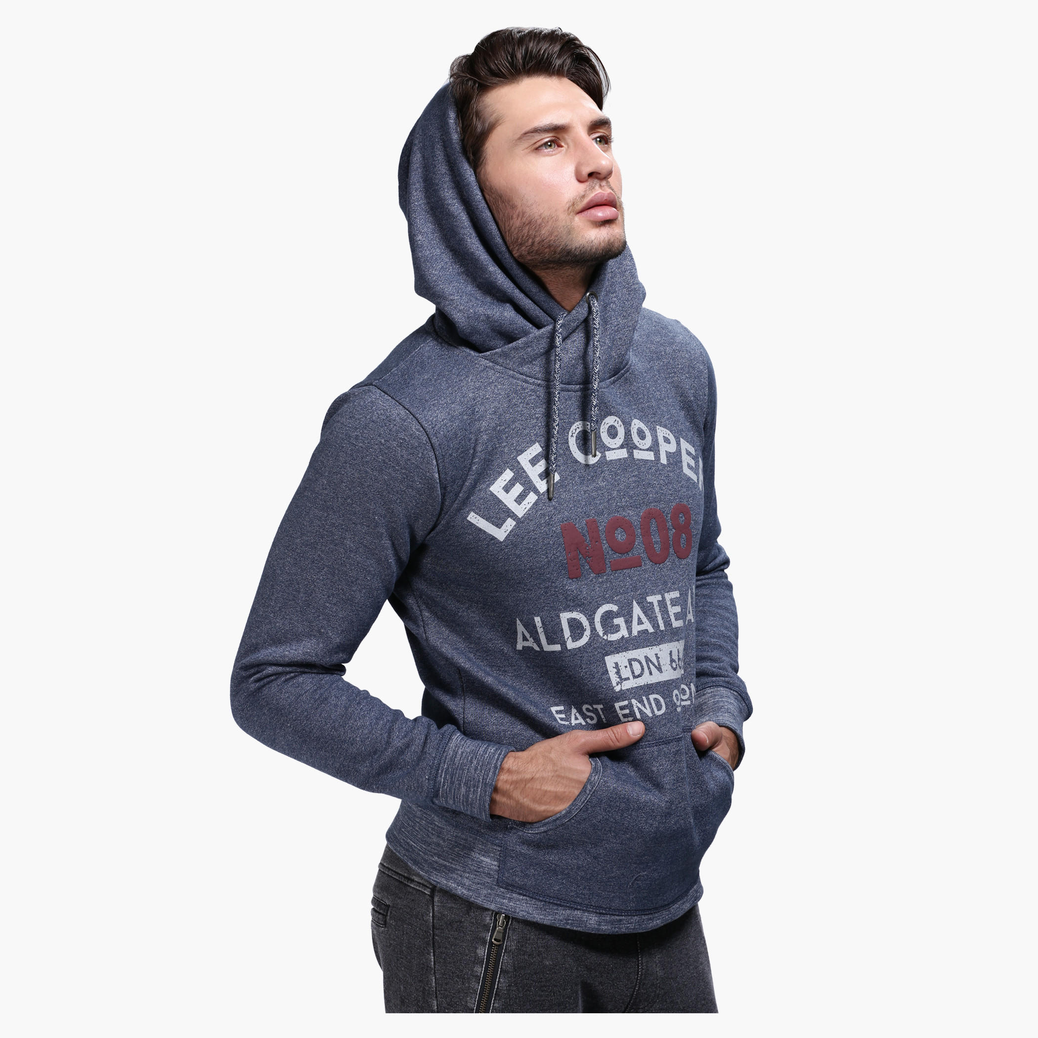 Lee Cooper Printed Sweatshirt with Hood and Long Sleeves-men-winterwear-hoodiesandsweatshirts-image-3