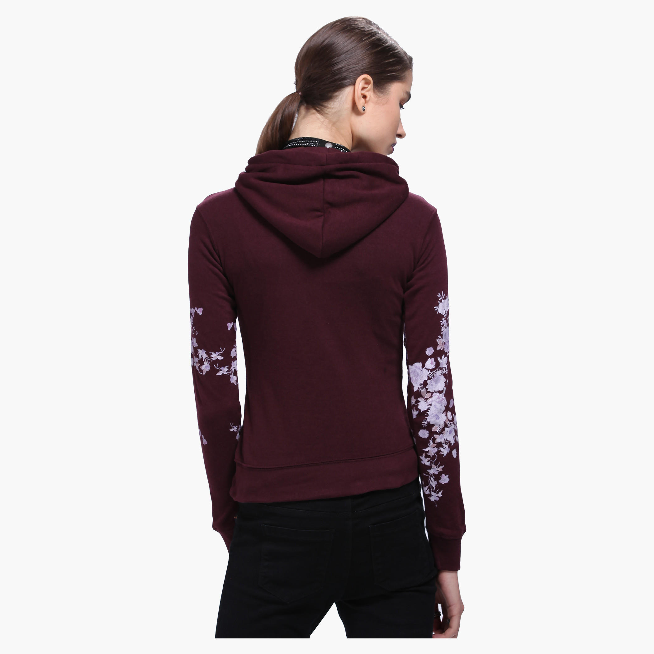 Lee Cooper Floral Print Hooded Sweatshirt with Long Sleeves-women-winterwear-hoodiesandsweatshirts-sweatshirts-image-2