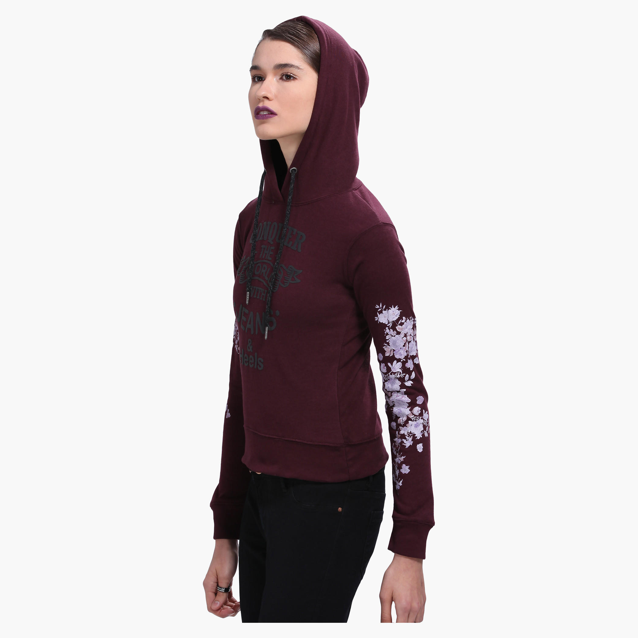 Lee Cooper Floral Print Hooded Sweatshirt with Long Sleeves-women-winterwear-hoodiesandsweatshirts-sweatshirts-image-3