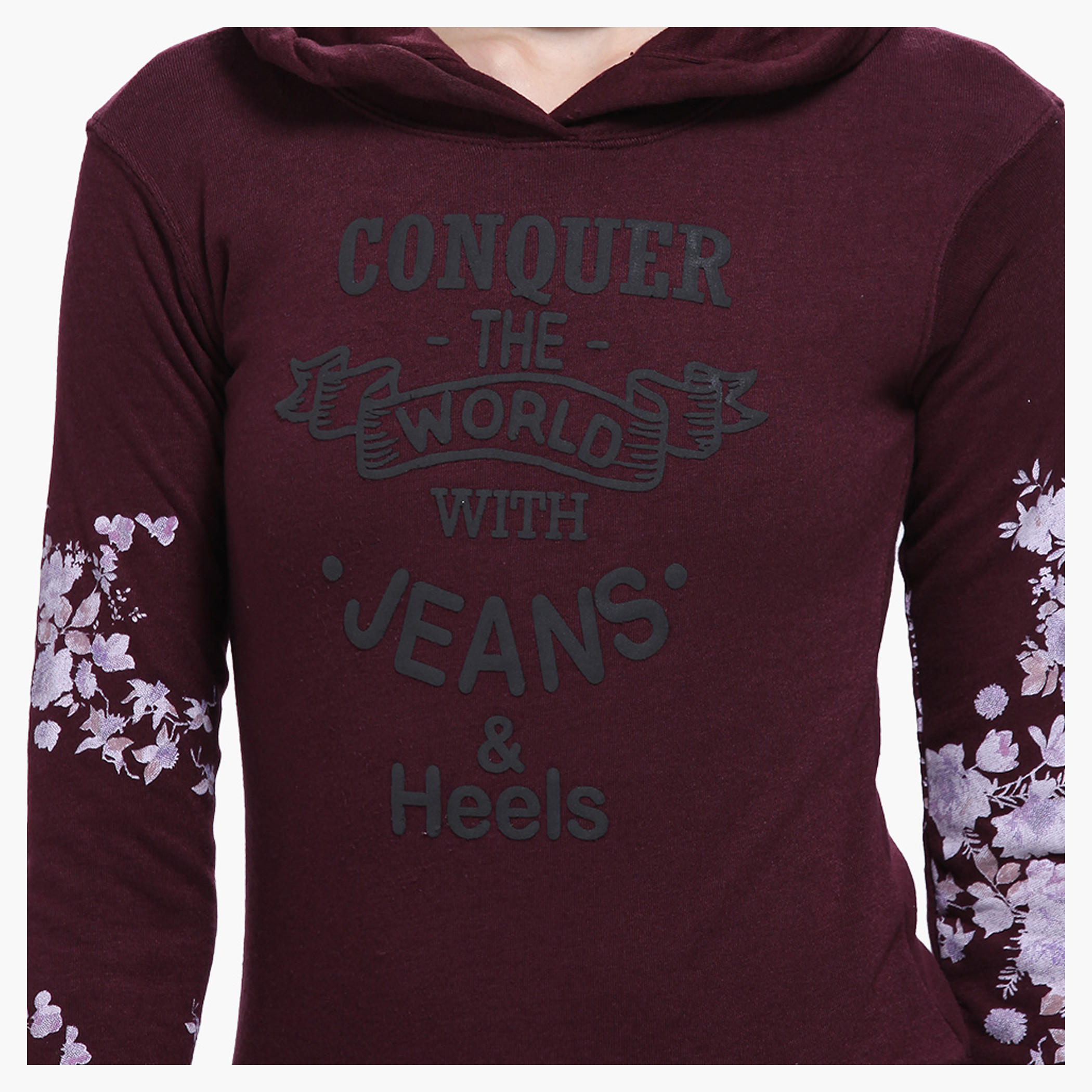 Lee Cooper Floral Print Hooded Sweatshirt with Long Sleeves-women-winterwear-hoodiesandsweatshirts-sweatshirts-image-4