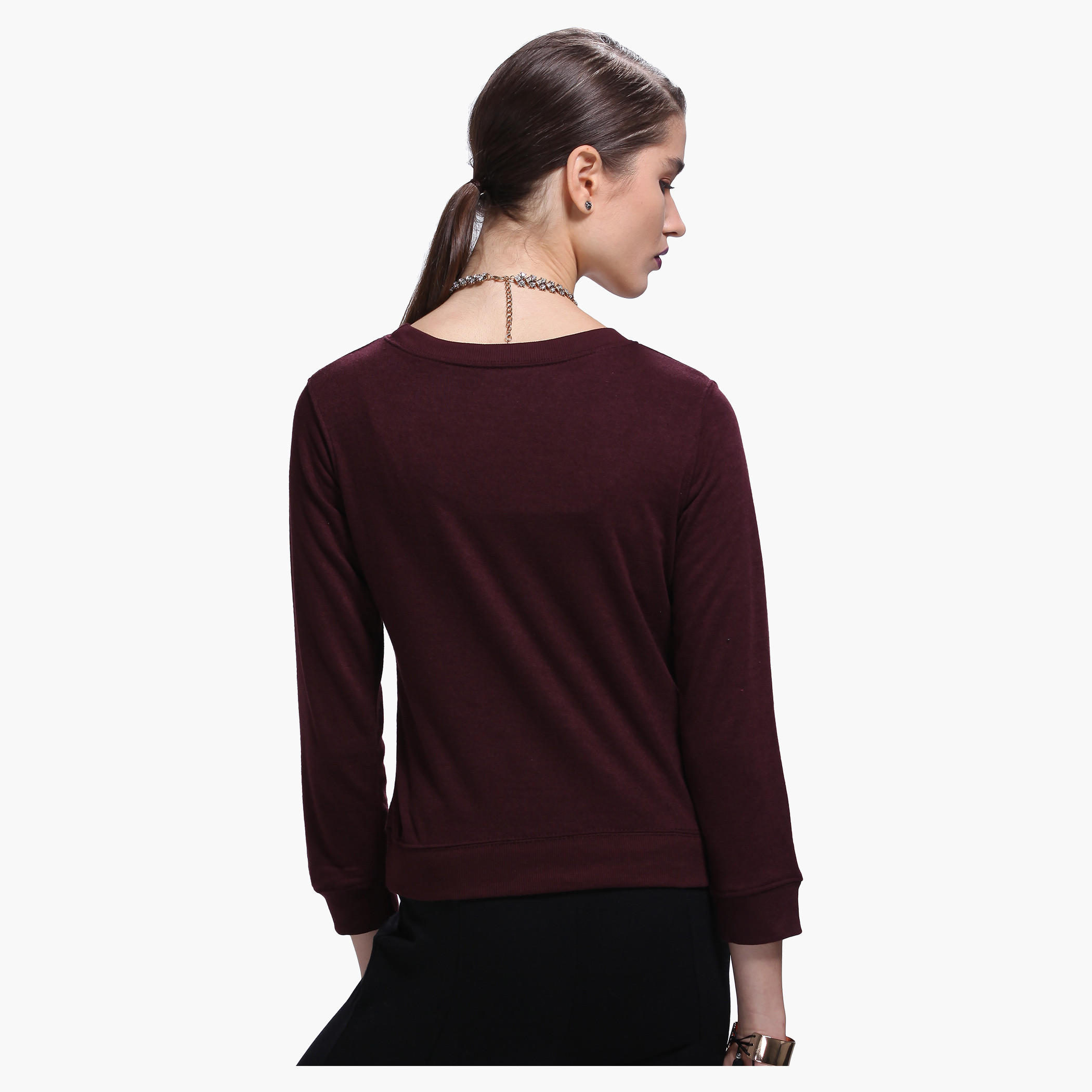 Lee Cooper Round Neck Sweatshirt in 3/4th Sleeves-women-winterwear-hoodiesandsweatshirts-sweatshirts-image-2
