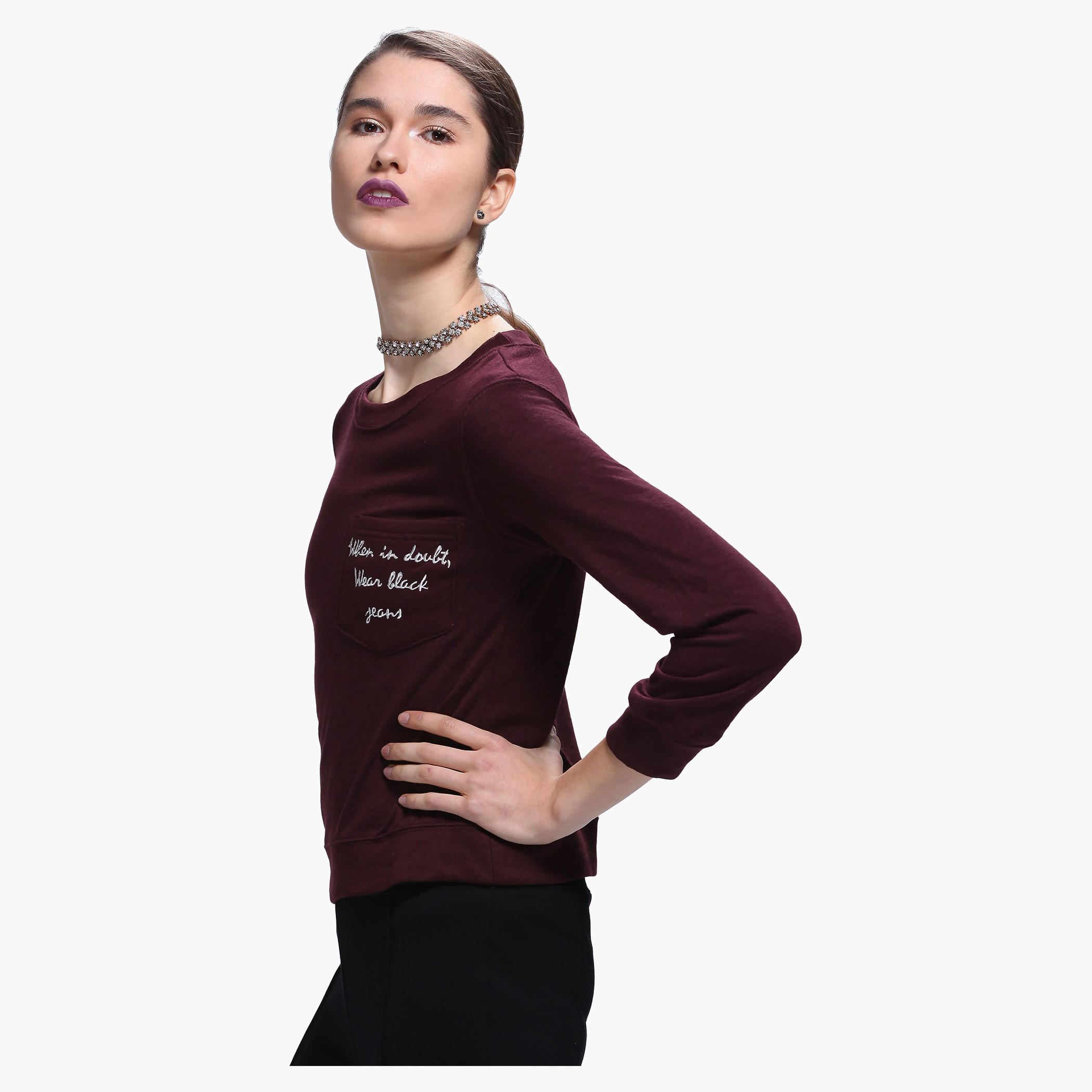 Lee Cooper Round Neck Sweatshirt in 3/4th Sleeves-women-winterwear-hoodiesandsweatshirts-sweatshirts-image-3