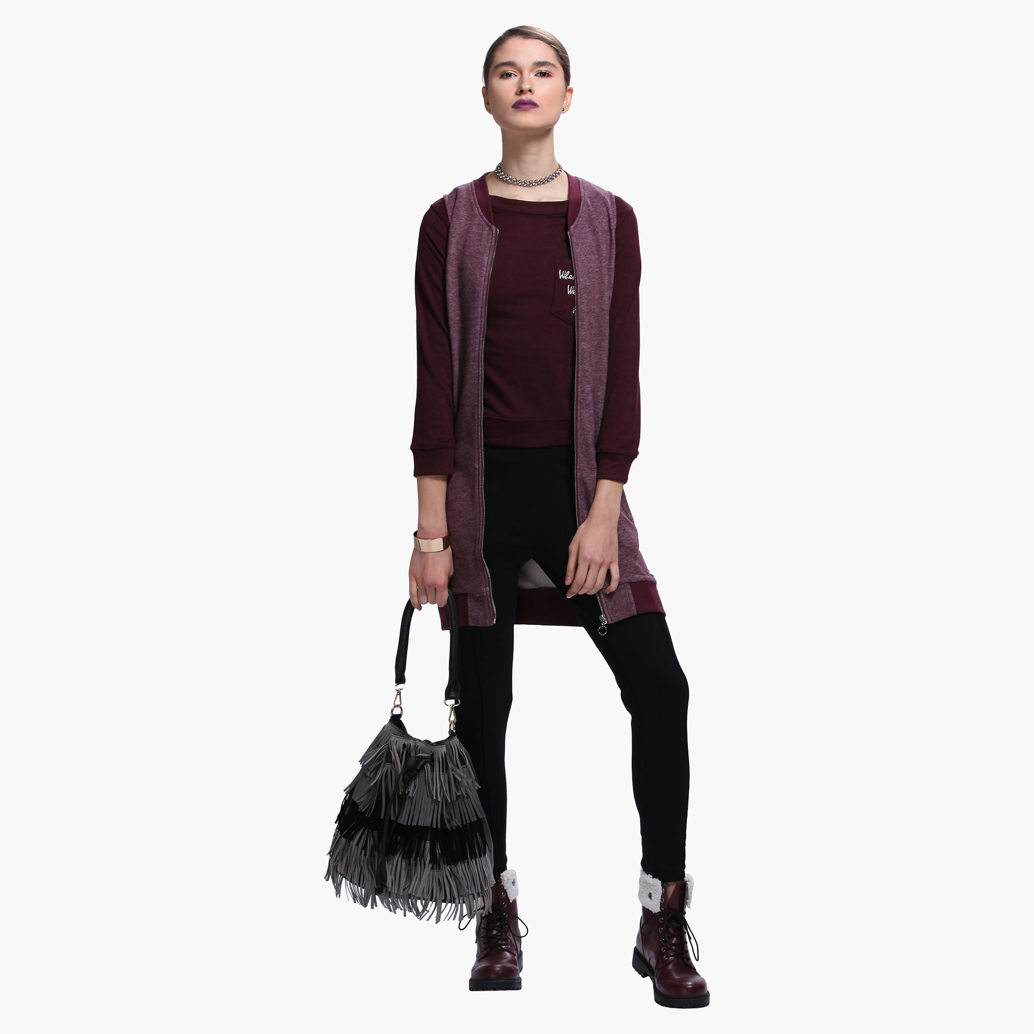 Lee Cooper Round Neck Sweatshirt in 3/4th Sleeves-women-winterwear-hoodiesandsweatshirts-sweatshirts-image-5