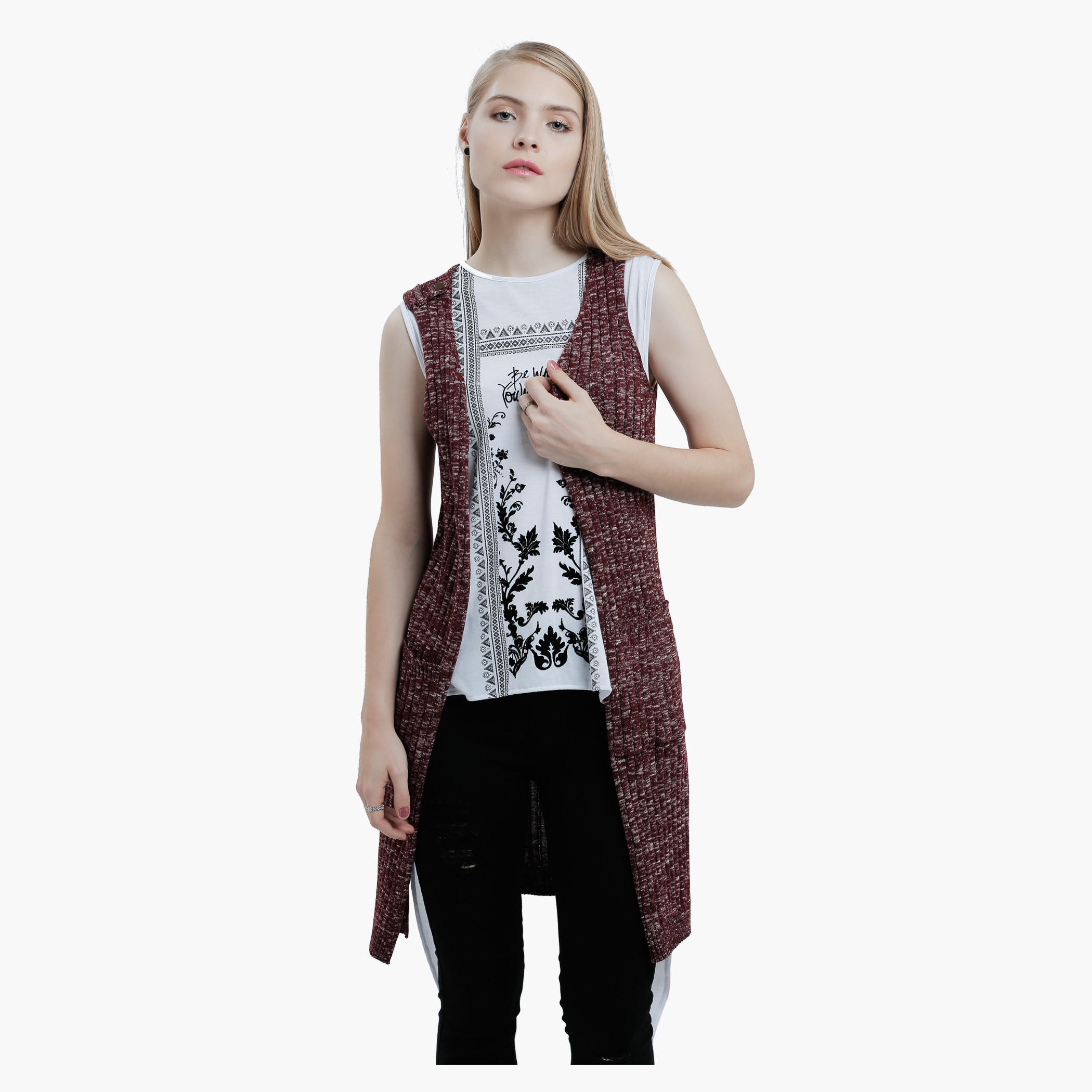 Lee Cooper Sleeveless Long Cardigan-women-winterwear-cardigansandjumpers-cardigans-image-5