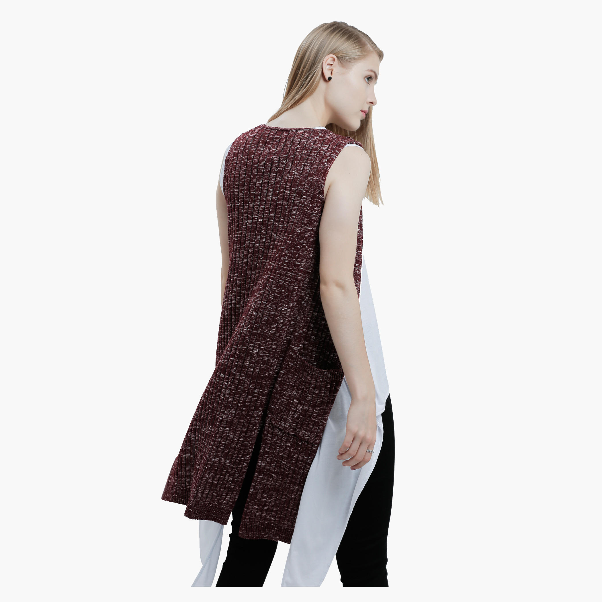 Lee Cooper Sleeveless Long Cardigan-women-winterwear-cardigansandjumpers-cardigans-image-2