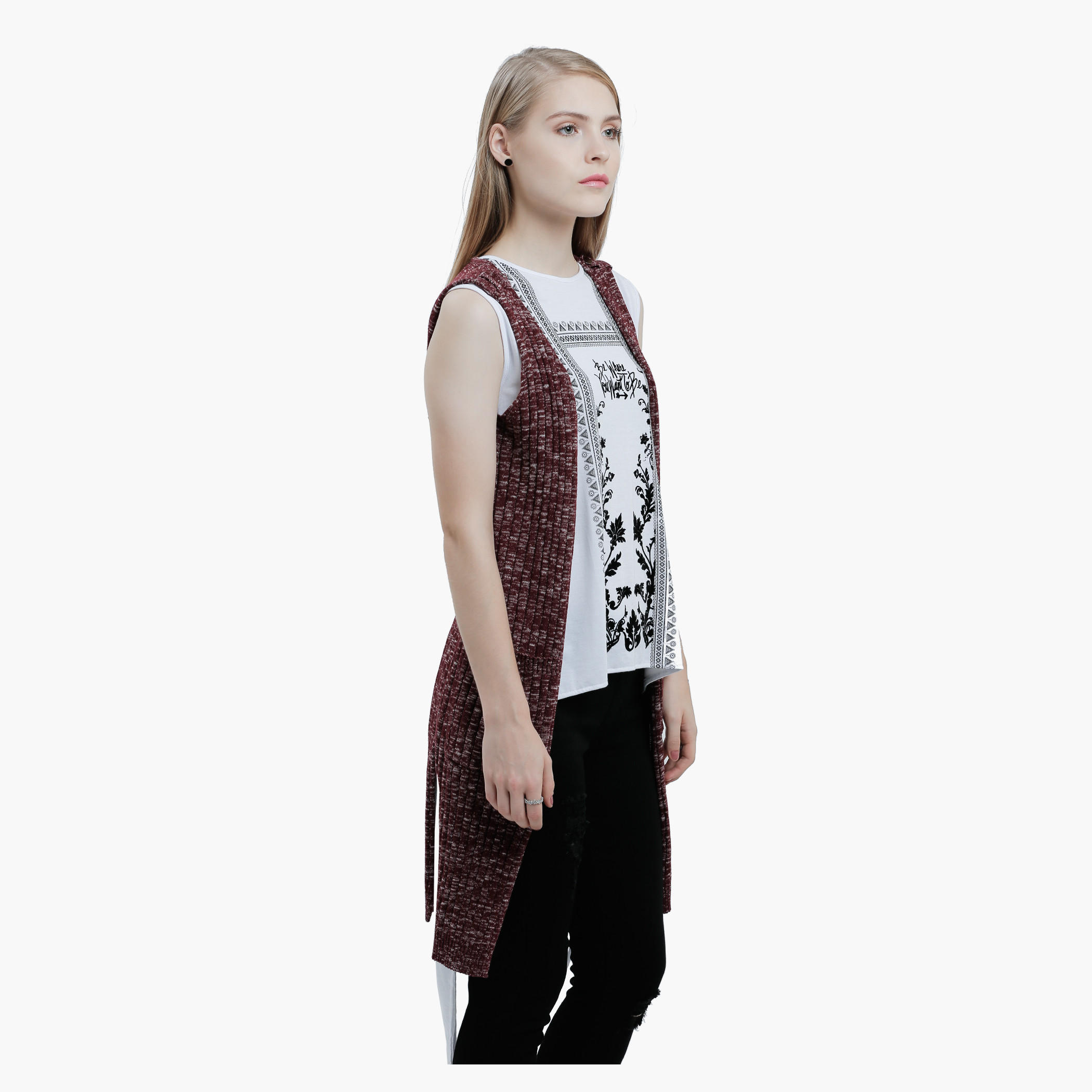 Lee Cooper Sleeveless Long Cardigan-women-winterwear-cardigansandjumpers-cardigans-image-3