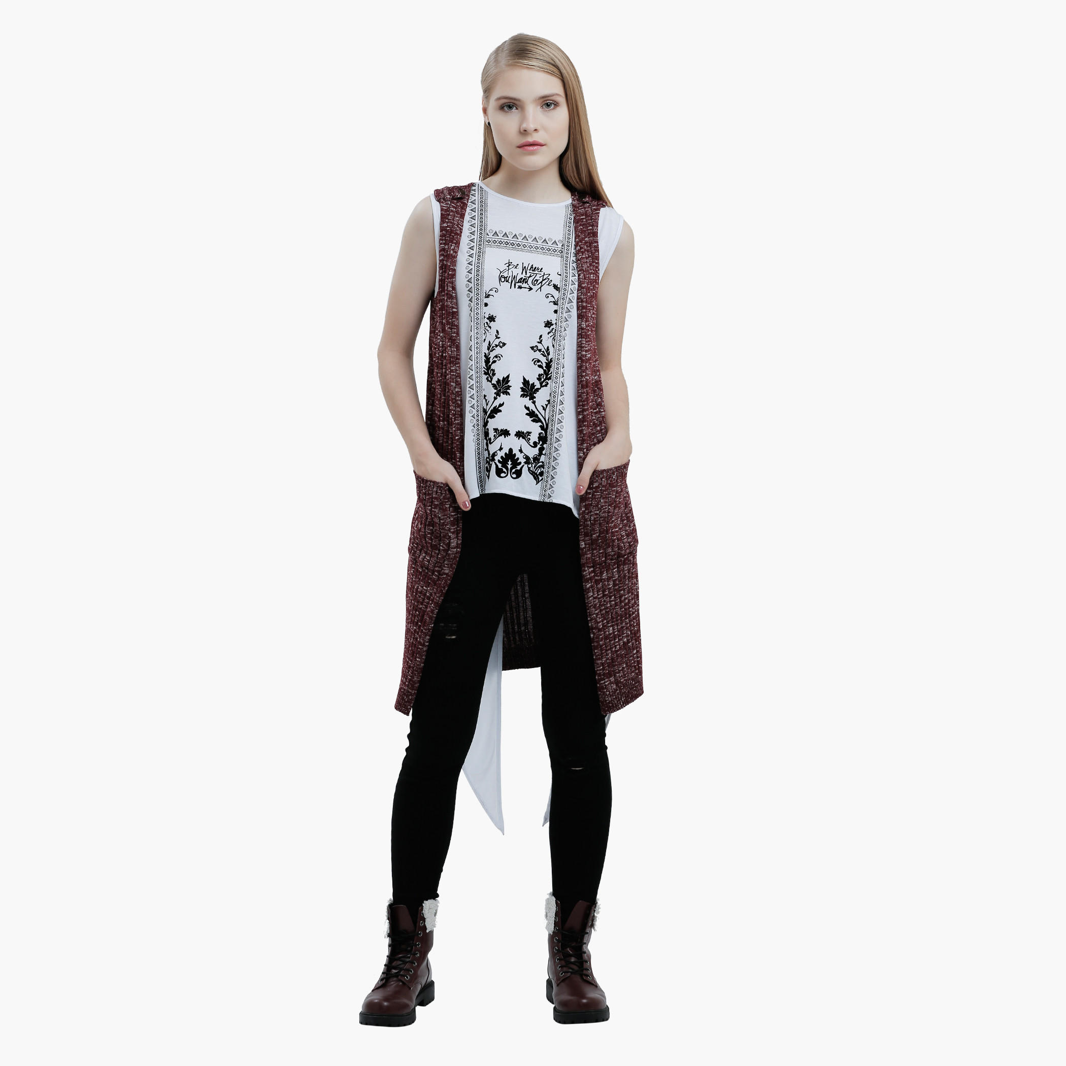 Lee Cooper Sleeveless Long Cardigan-women-winterwear-cardigansandjumpers-cardigans-image-5
