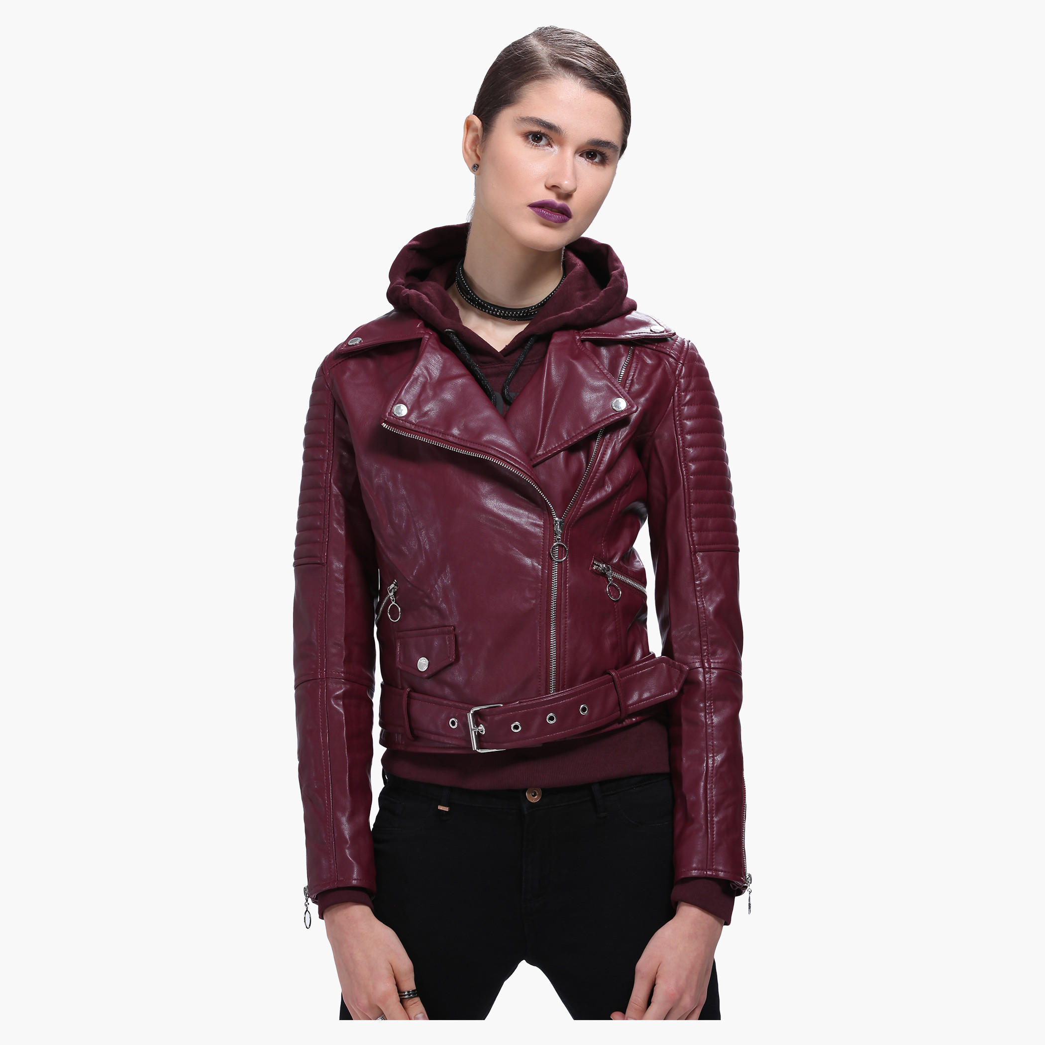 Lee Cooper Biker Jacket with Zippered Front-women-winterwear-coatsandjackets-jackets-image-1