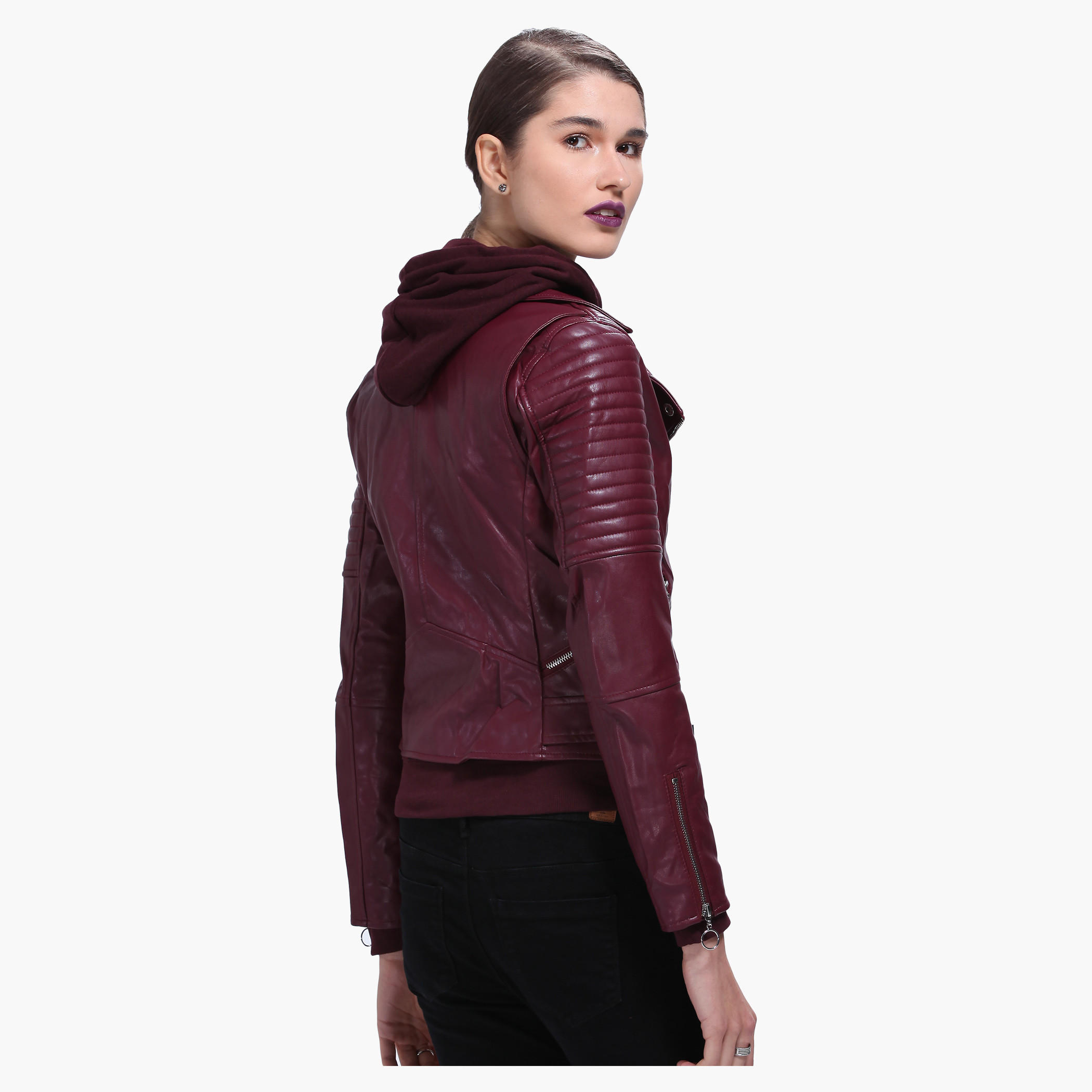 Lee Cooper Biker Jacket with Zippered Front-women-winterwear-coatsandjackets-jackets-image-2