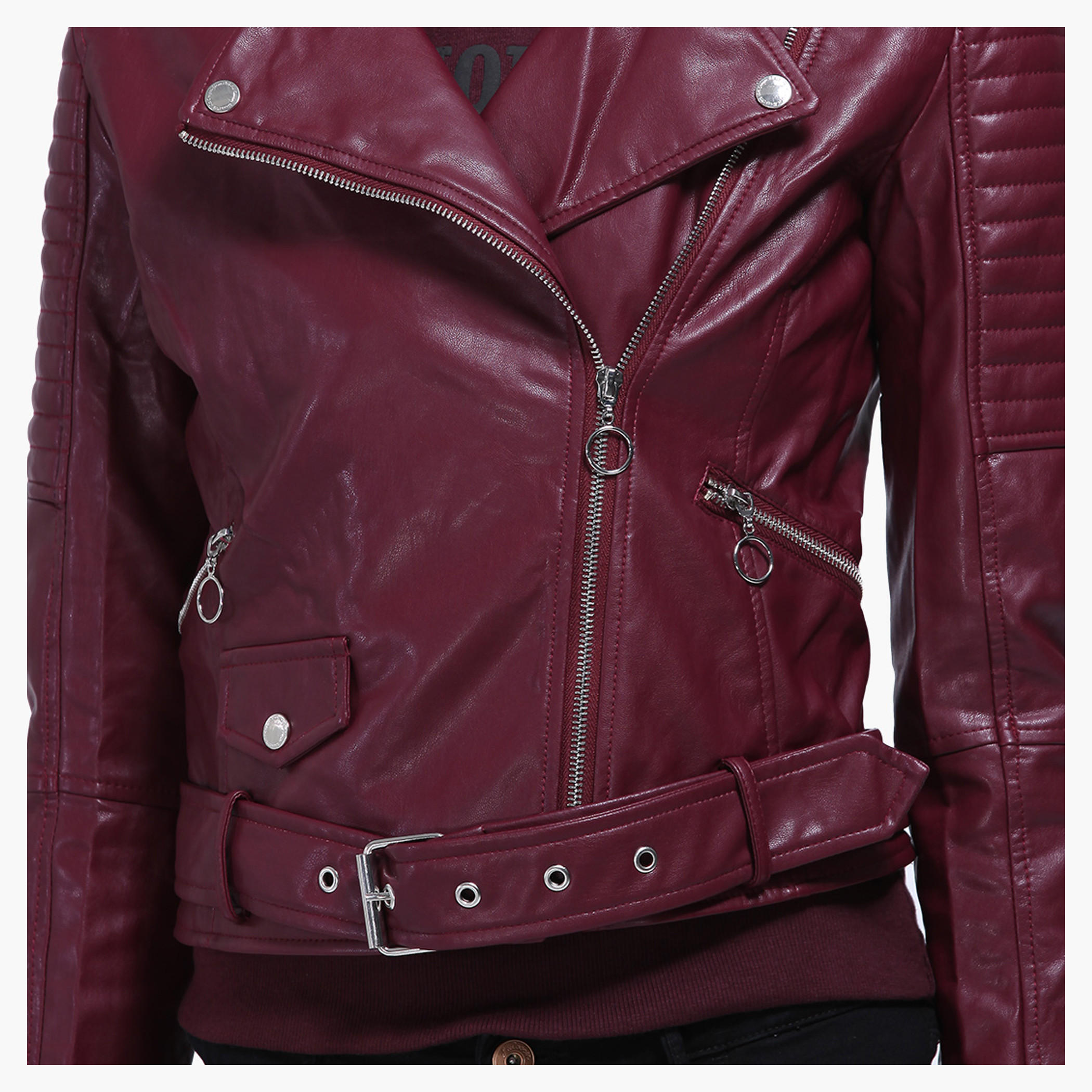Lee Cooper Biker Jacket with Zippered Front-women-winterwear-coatsandjackets-jackets-image-4