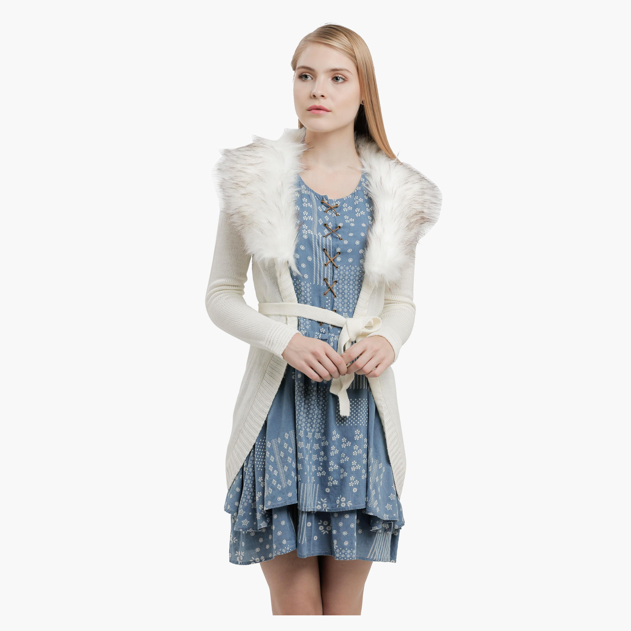 Lee Cooper Long Sleeves Cardigan with Plush Collar-women-winterwear-cardigansandjumpers-cardigans-image-1
