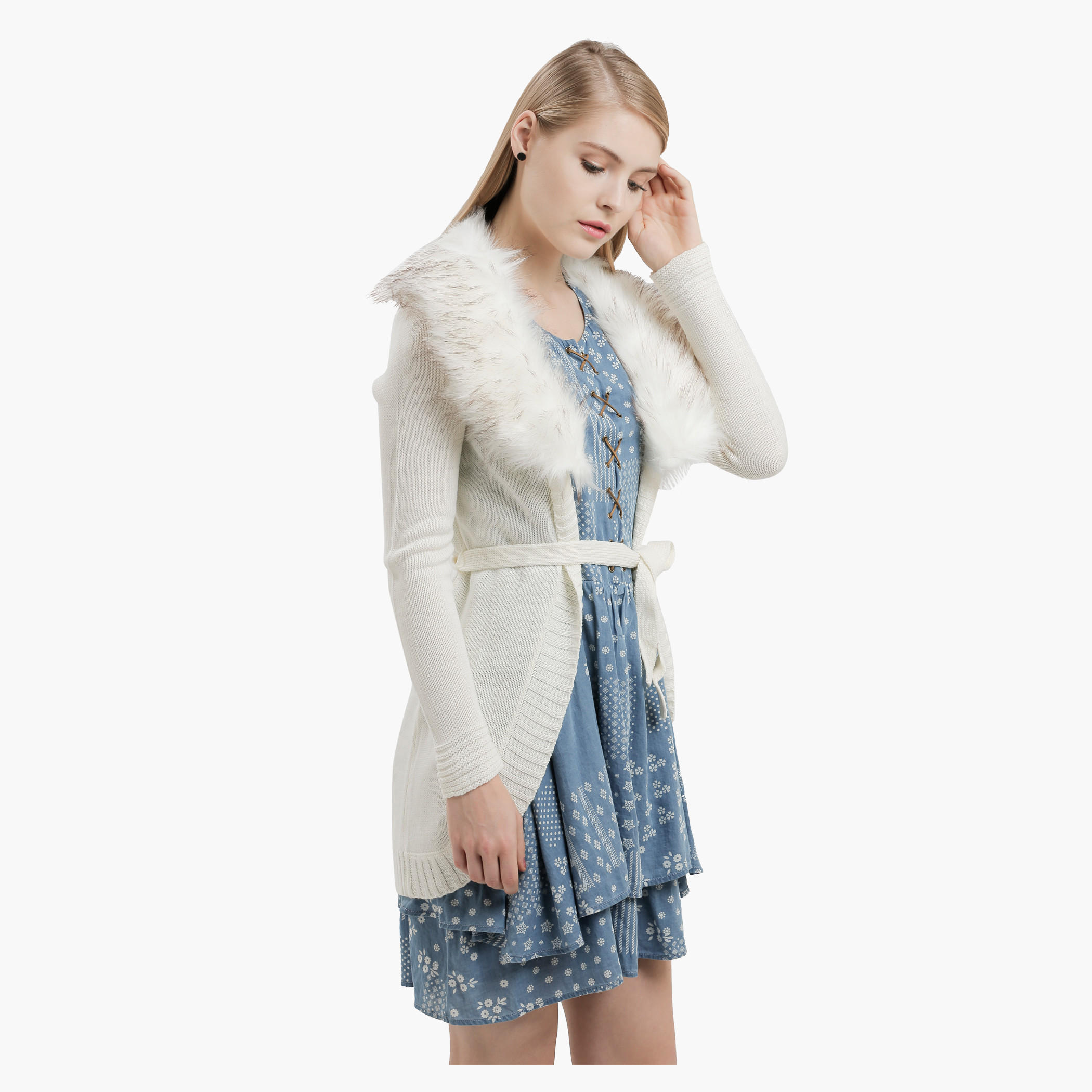 Lee Cooper Long Sleeves Cardigan with Plush Collar-women-winterwear-cardigansandjumpers-cardigans-image-3