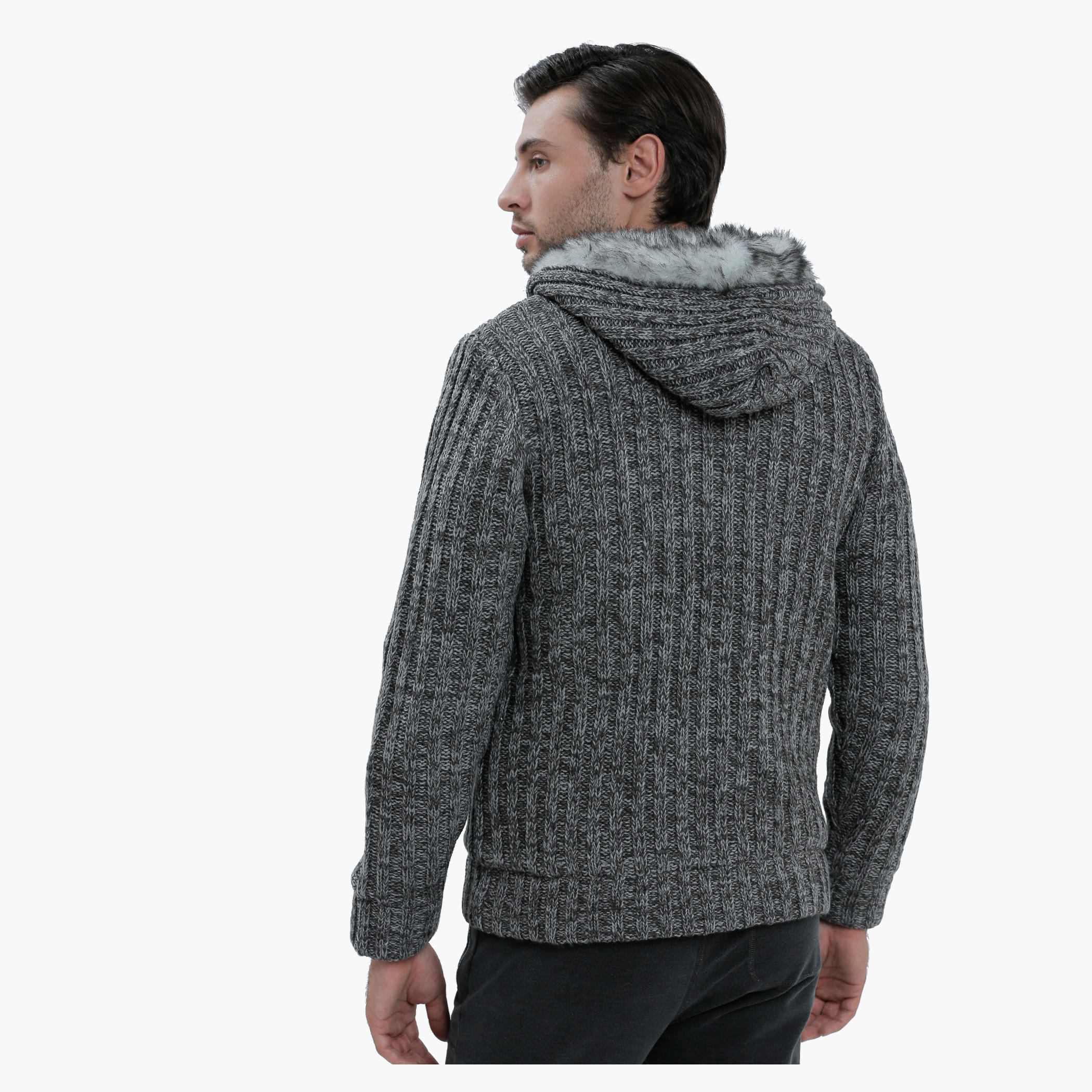 Lee Cooper Ribbed Sweater with Hood and Zip Detail-men-clothing-sweatersandpullovers-image-2