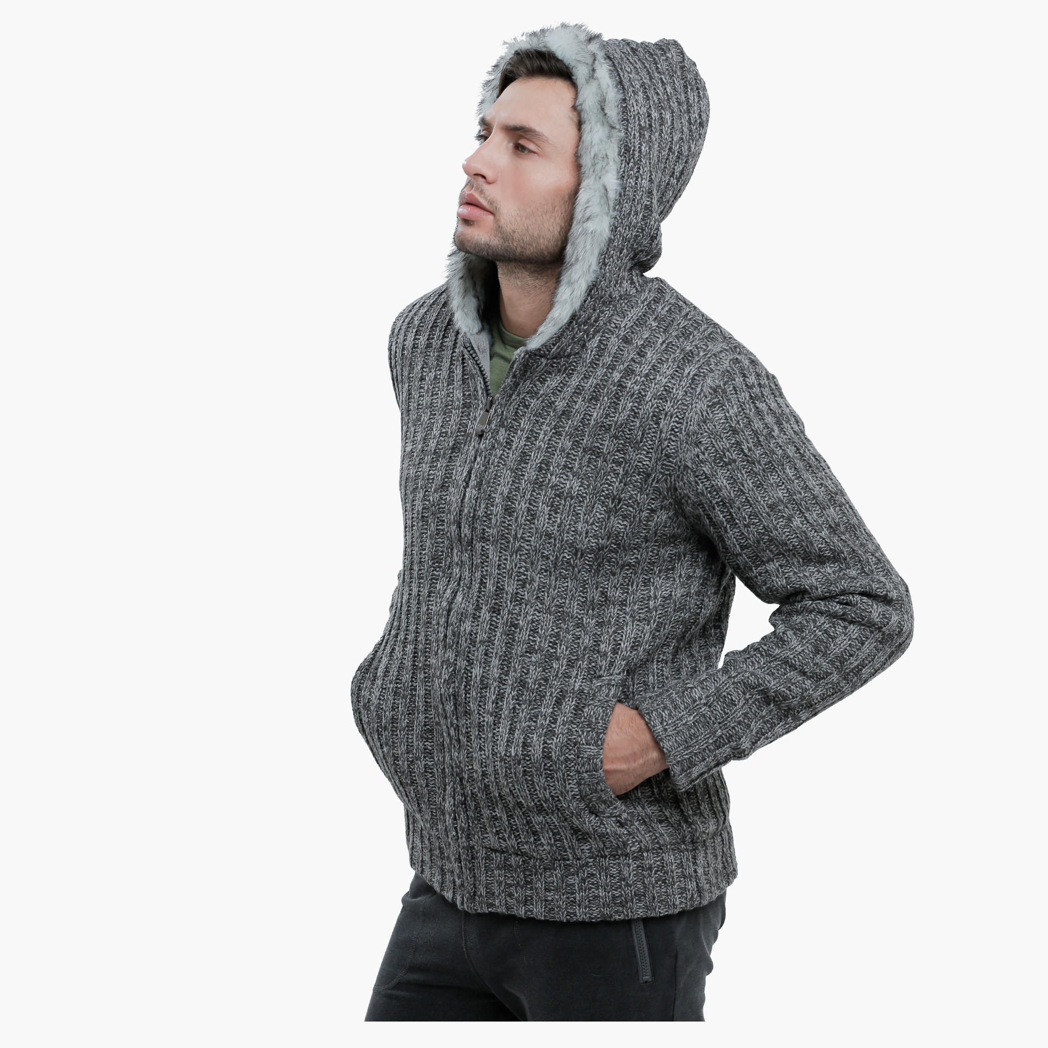 Lee Cooper Ribbed Sweater with Hood and Zip Detail-men-clothing-sweatersandpullovers-image-3