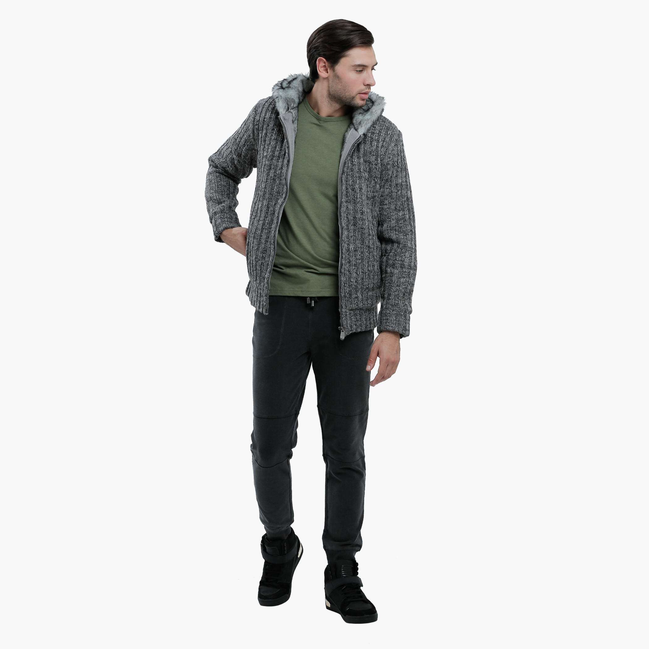 Lee Cooper Ribbed Sweater with Hood and Zip Detail-men-clothing-sweatersandpullovers-image-5
