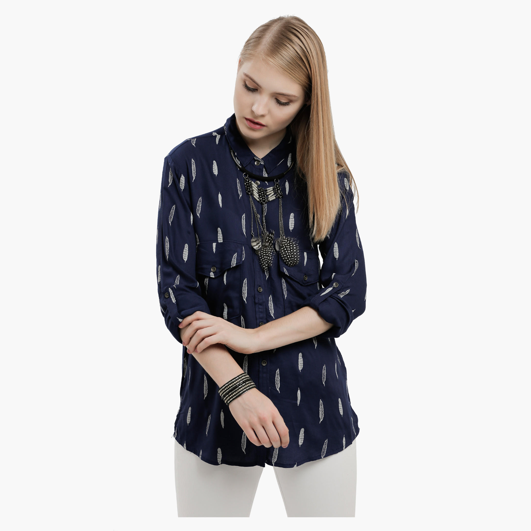 Lee Cooper Printed Shirt with Roll Up Sleeves-women-clothing-shirtsandblouses-blouses-image-1