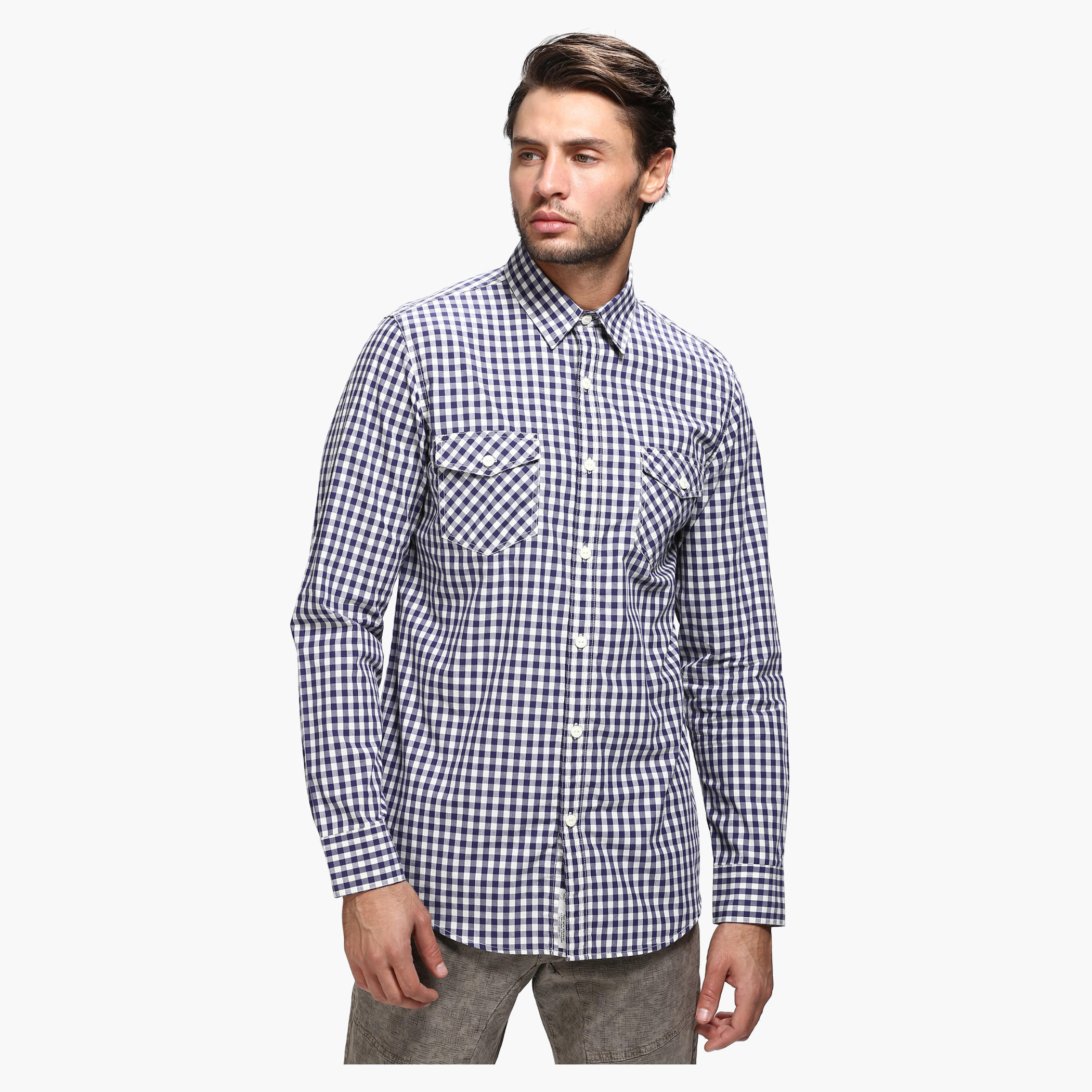 Casual Chequered Shirt with Long Sleeves in Slim Fit-men-clothing-shirts-image-1
