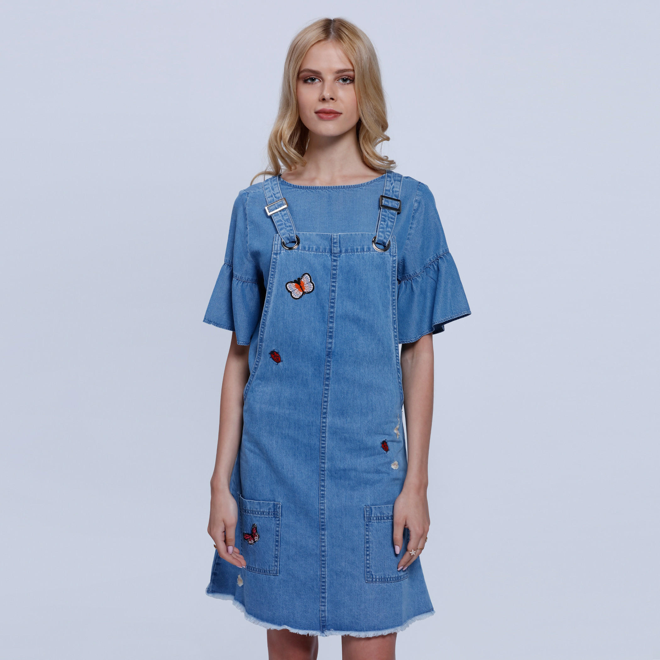 Lee Cooper Embroidered Denim Pinafore-women-clothing-dresses-image-1