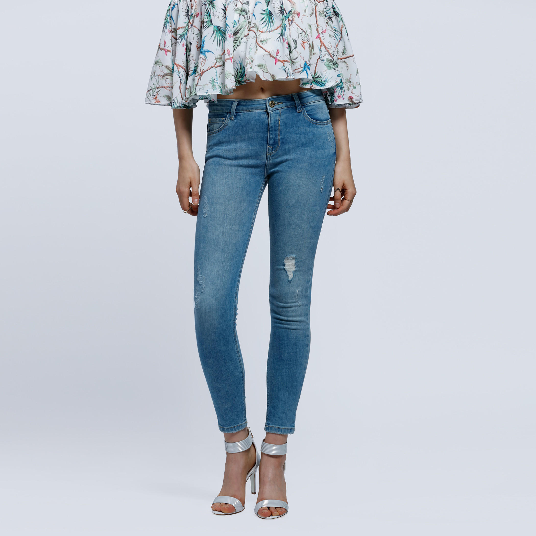 High Waist Jeans with Stone Wash and Distressed Pattern-women-clothing-bottoms-jeans-image-1