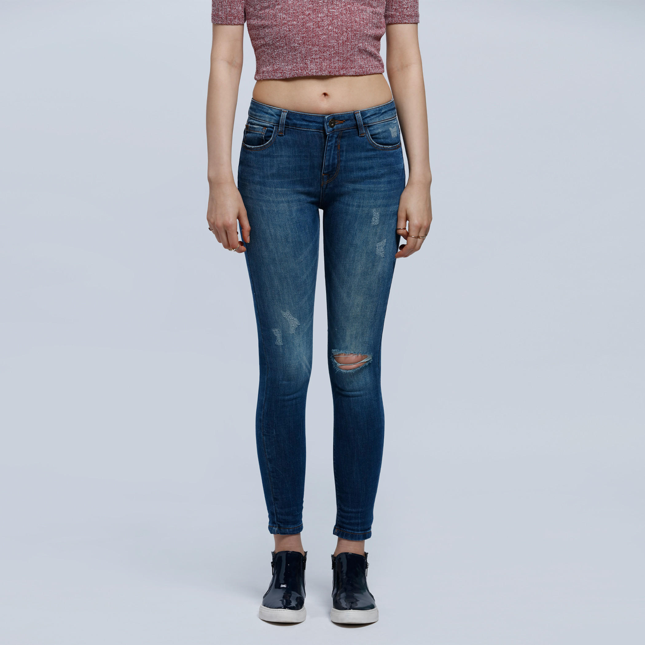 High Waist Jeans with Stone Wash and Distressed Pattern-women-clothing-bottoms-jeans-image-1