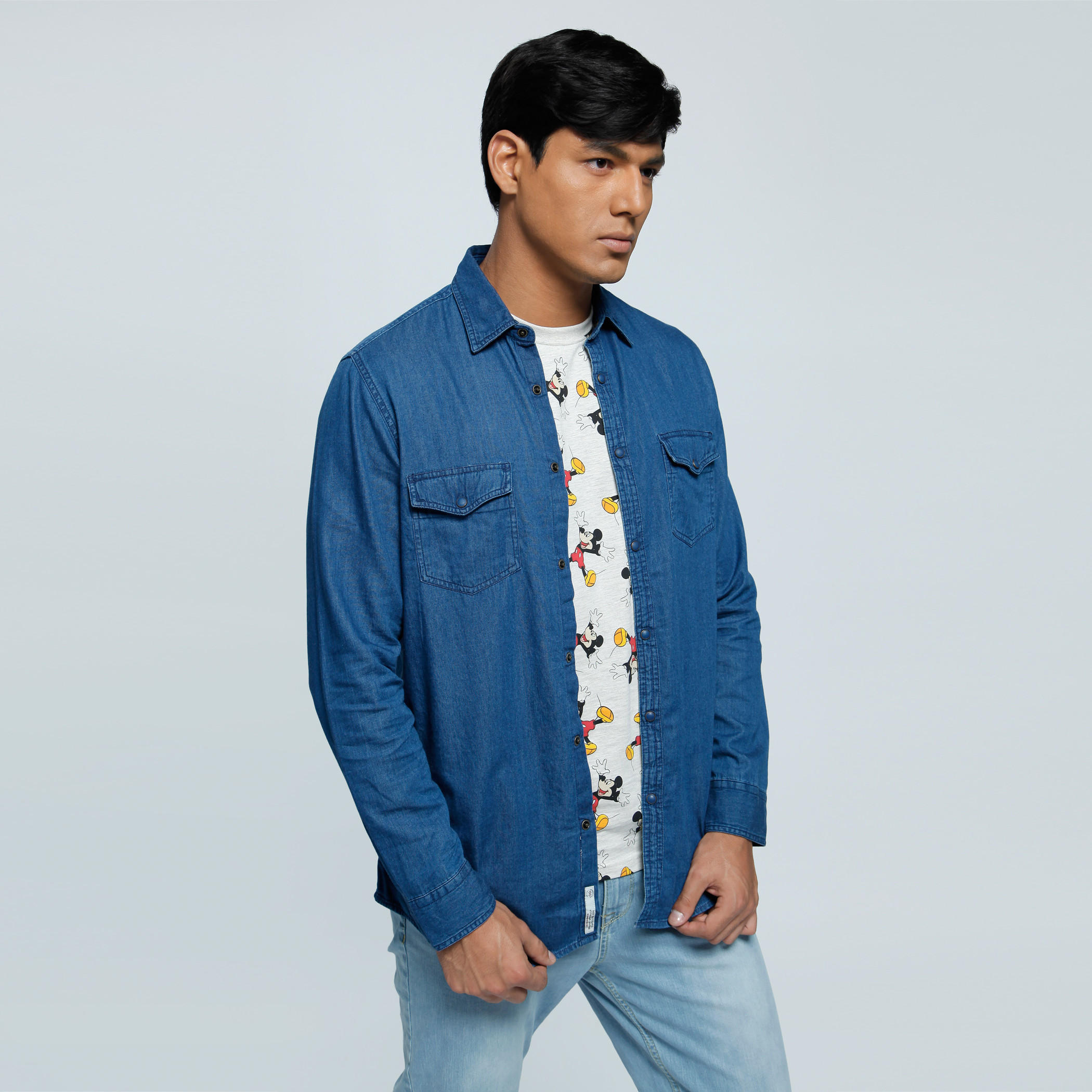 Lee Cooper Denim Shirt with Long Sleeves and Flap Pockets-men-clothing-shirts-image-1